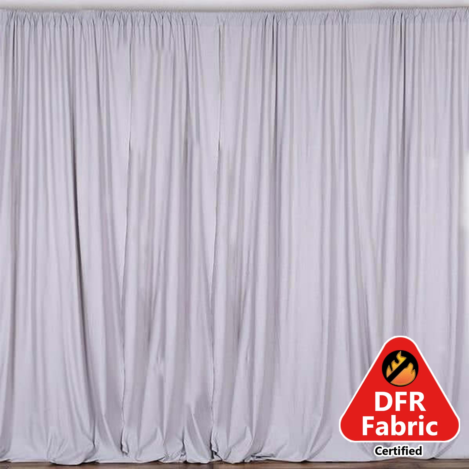 2 Pack Silver Fire Retardant Polyester Curtain Panel Backdrops With Rod Pockets - 10ftx10ft#whtbkgd