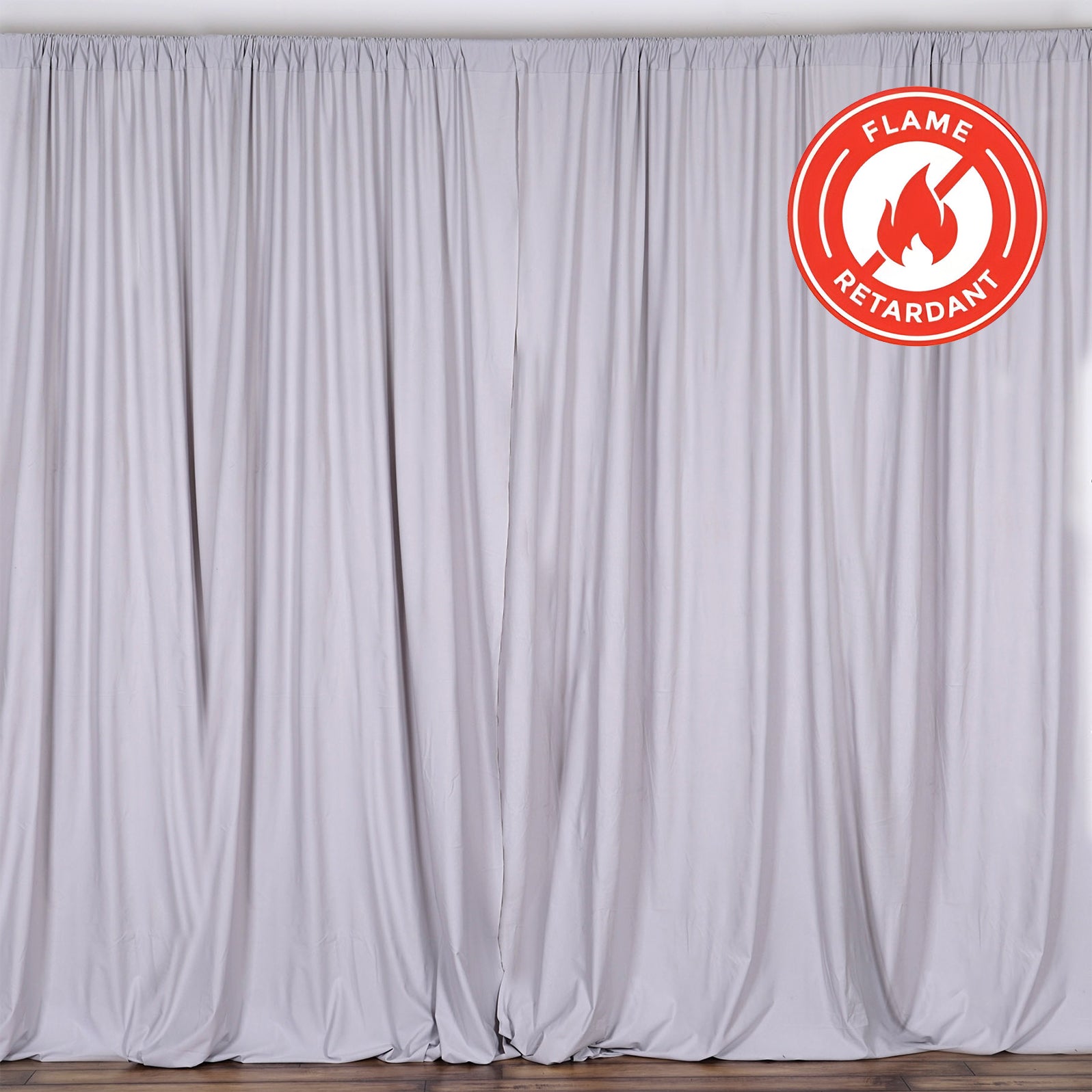 2 Pack Silver Fire Retardant Polyester Curtain Panel Backdrops With Rod Pockets - 10ftx10ft#whtbkgd