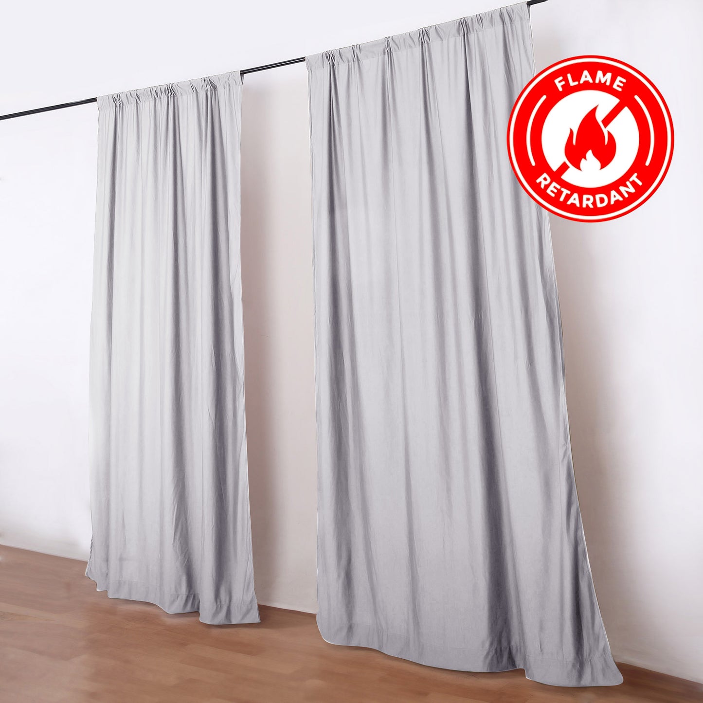 2 Pack 5ftx10ft Silver Scuba Polyester Backdrop Drape Curtains, Durable Flame Resistant Event Divide