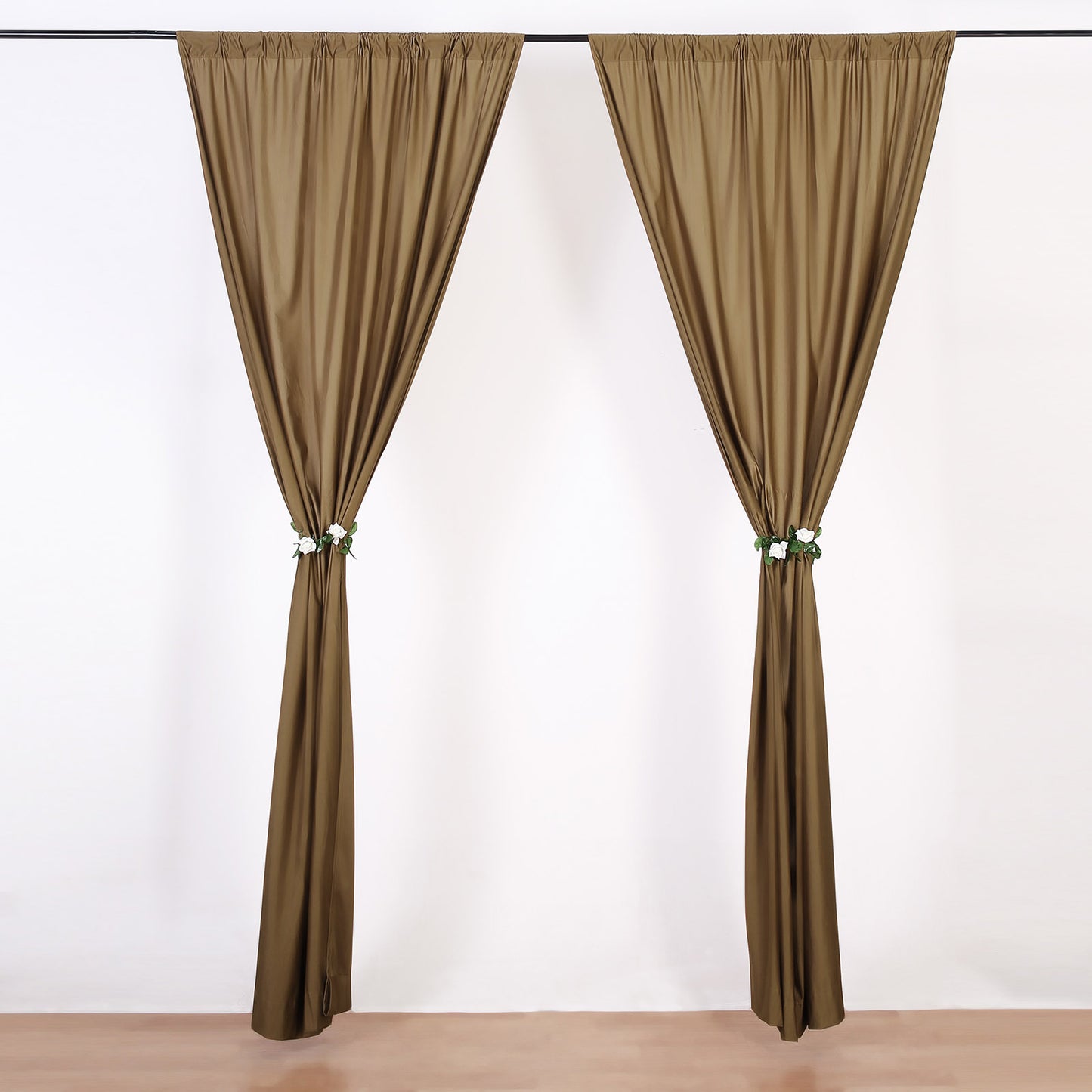 2 Pack Taupe Scuba Polyester Event Curtain Drapes, Durable Flame Resistant Backdrop Event Panels Wrinkle Free with Rod Pockets - 10ftx10ft