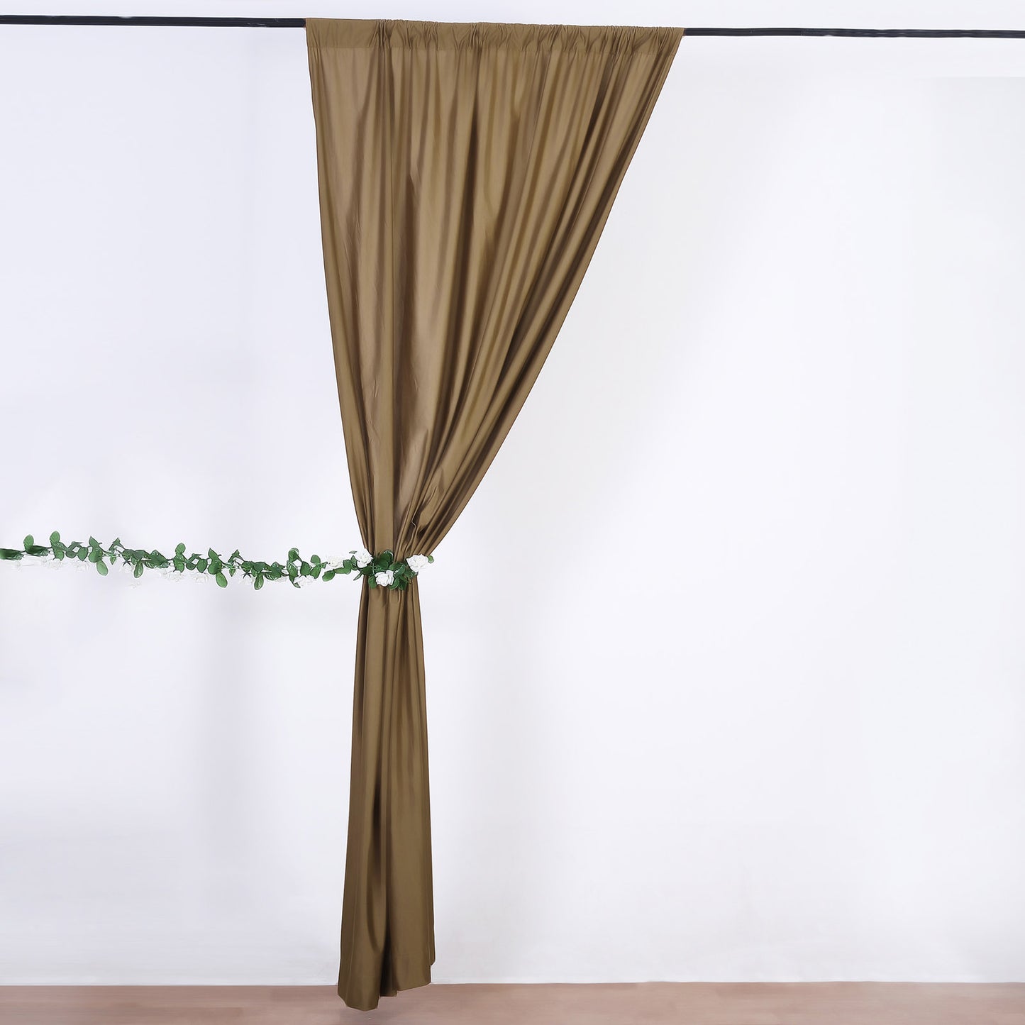 2 Pack Taupe Scuba Polyester Event Curtain Drapes, Durable Flame Resistant Backdrop Event Panels Wrinkle Free with Rod Pockets - 10ftx10ft