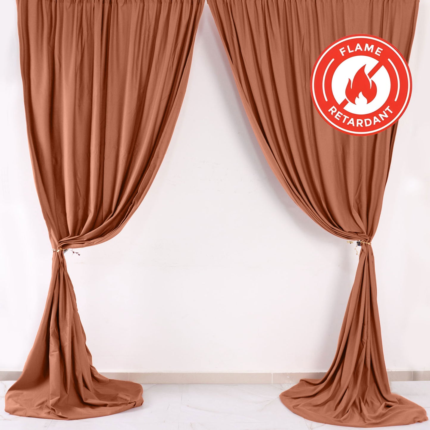 2 Pack Terracotta (Rust) Scuba Polyester Event Curtain Drapes, Durable Flame Resistant Backdrop Event Panels Wrinkle Free with Rod Pockets - 10ftx10ft