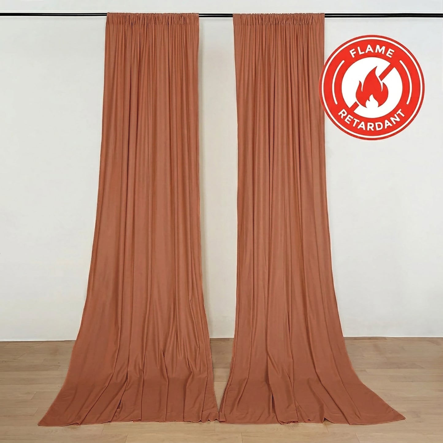 2 Pack 5ftx10ft Terracotta (Rust) Scuba Polyester Backdrop Drape Curtains, Durable Flame Resistant E