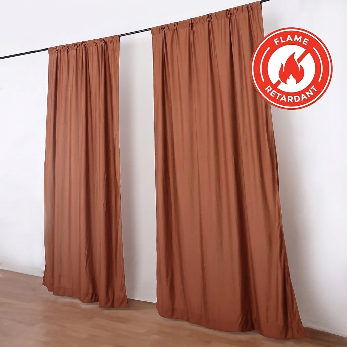 2 Pack 5ftx10ft Terracotta (Rust) Scuba Polyester Backdrop Drape Curtains, Durable Flame Resistant E