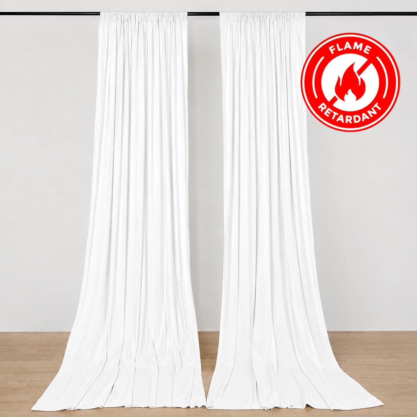 White scuba polyester backdrop drape curtains, durable and wrinkle-free.
