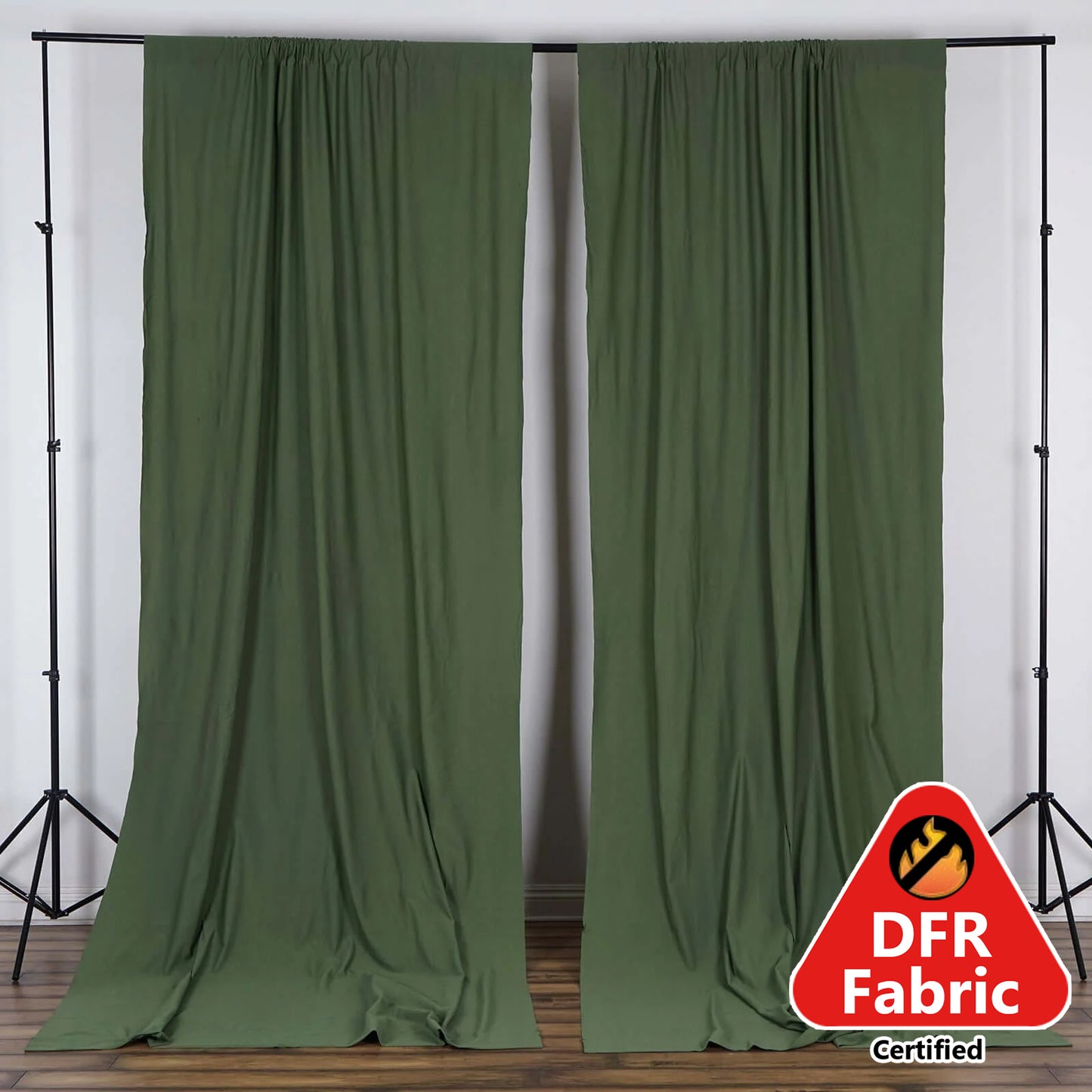 2 Pack Olive Green Scuba Polyester Event Curtain Drapes, Durable Flame Resistant Backdrop Event Panels Wrinkle Free with Rod Pockets - 10ftx10ft