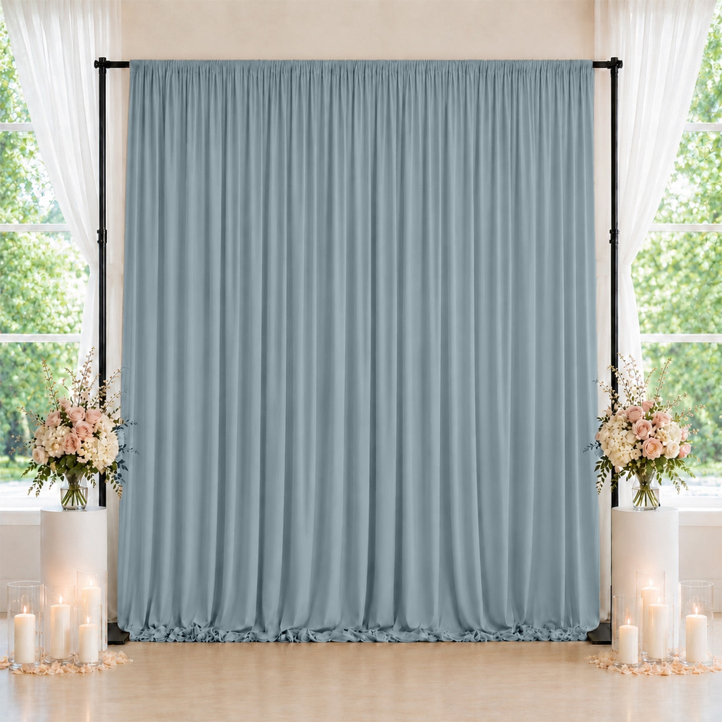 10ft x 10ft Spandex Backdrop Curtain Dusty Blue, 4-Way Stretch Wrinkle-Free Photo Booth Backdrop wit