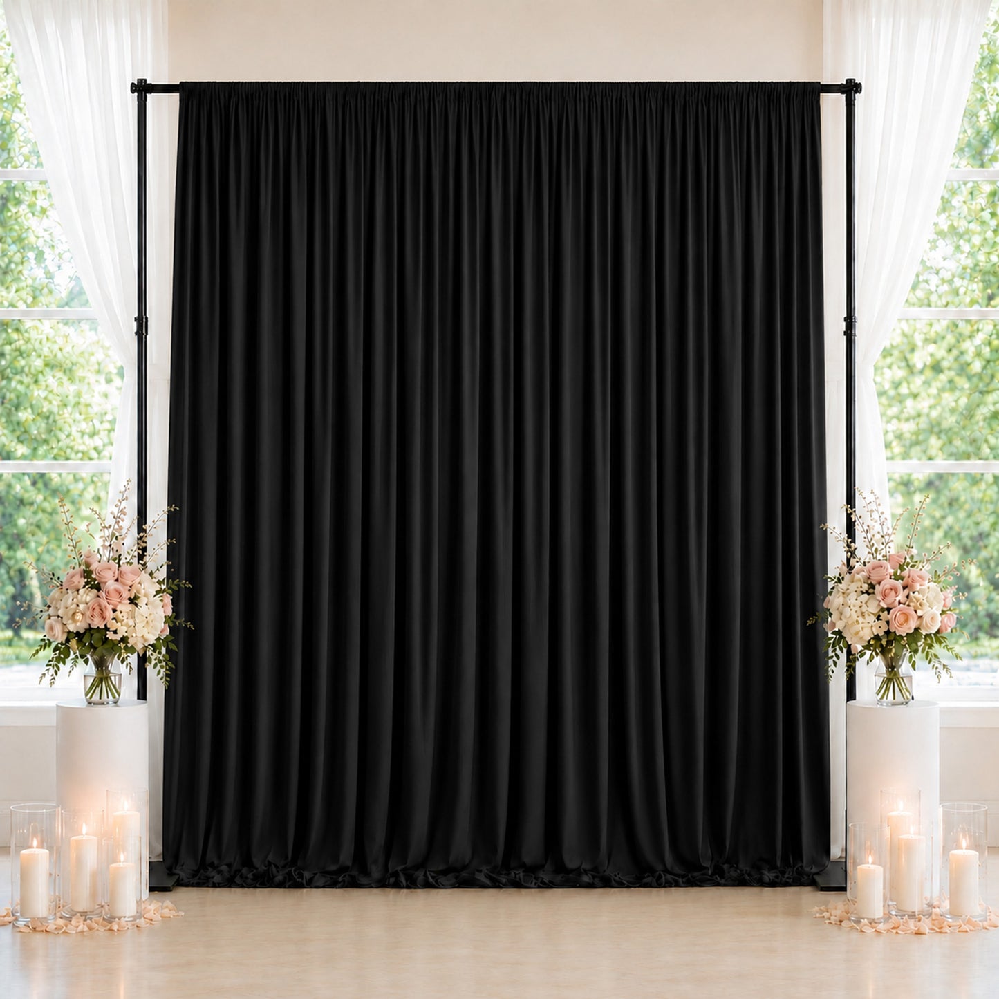 10ft x 10ft Spandex Backdrop Curtain Black, 4-Way Stretch Wrinkle-Free Photo Booth Backdrop with Rod