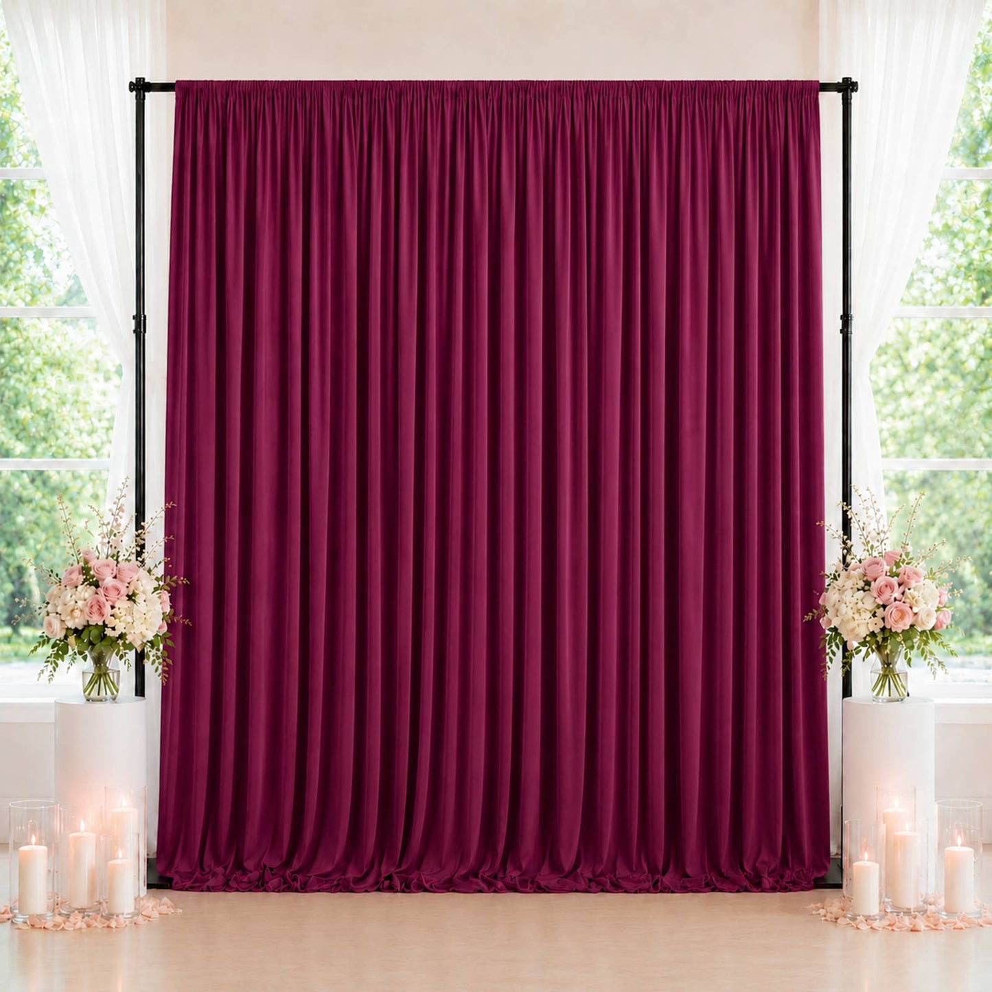 10ft x 10ft Spandex Backdrop Curtain Burgundy, 4-Way Stretch Wrinkle-Free Photo Booth Backdrop with 