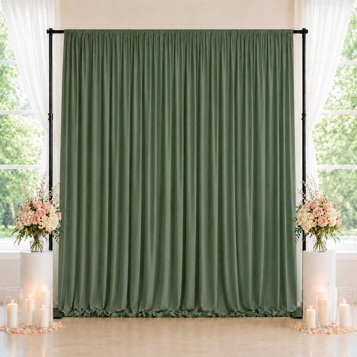 10ft x 10ft Spandex Backdrop Curtain Dusty Sage Green, 4-Way Stretch Wrinkle-Free Photo Booth Backdr
