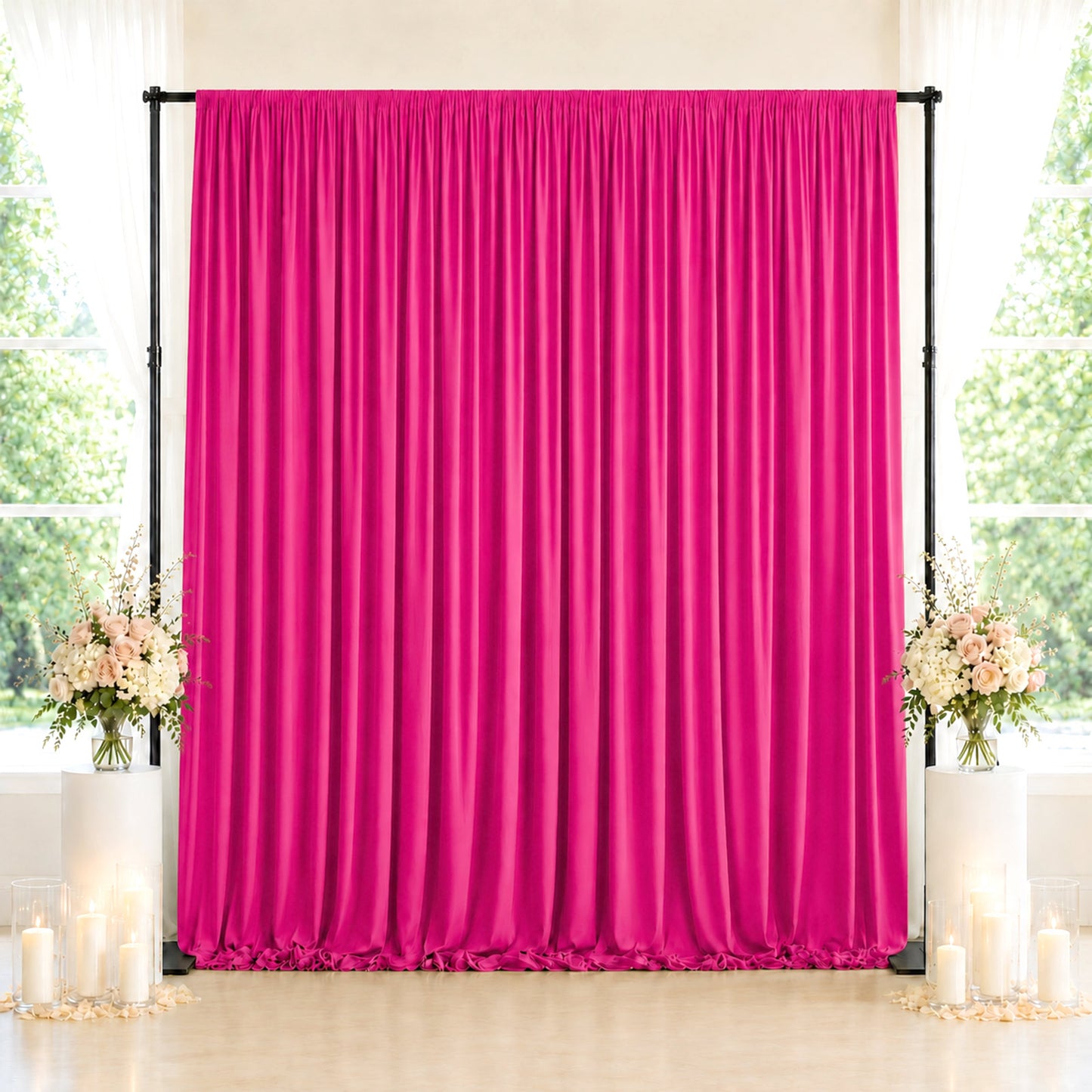 10ft x 10ft Spandex Backdrop Curtain Fuchsia, 4-Way Stretch Wrinkle-Free Photo Booth Backdrop with R