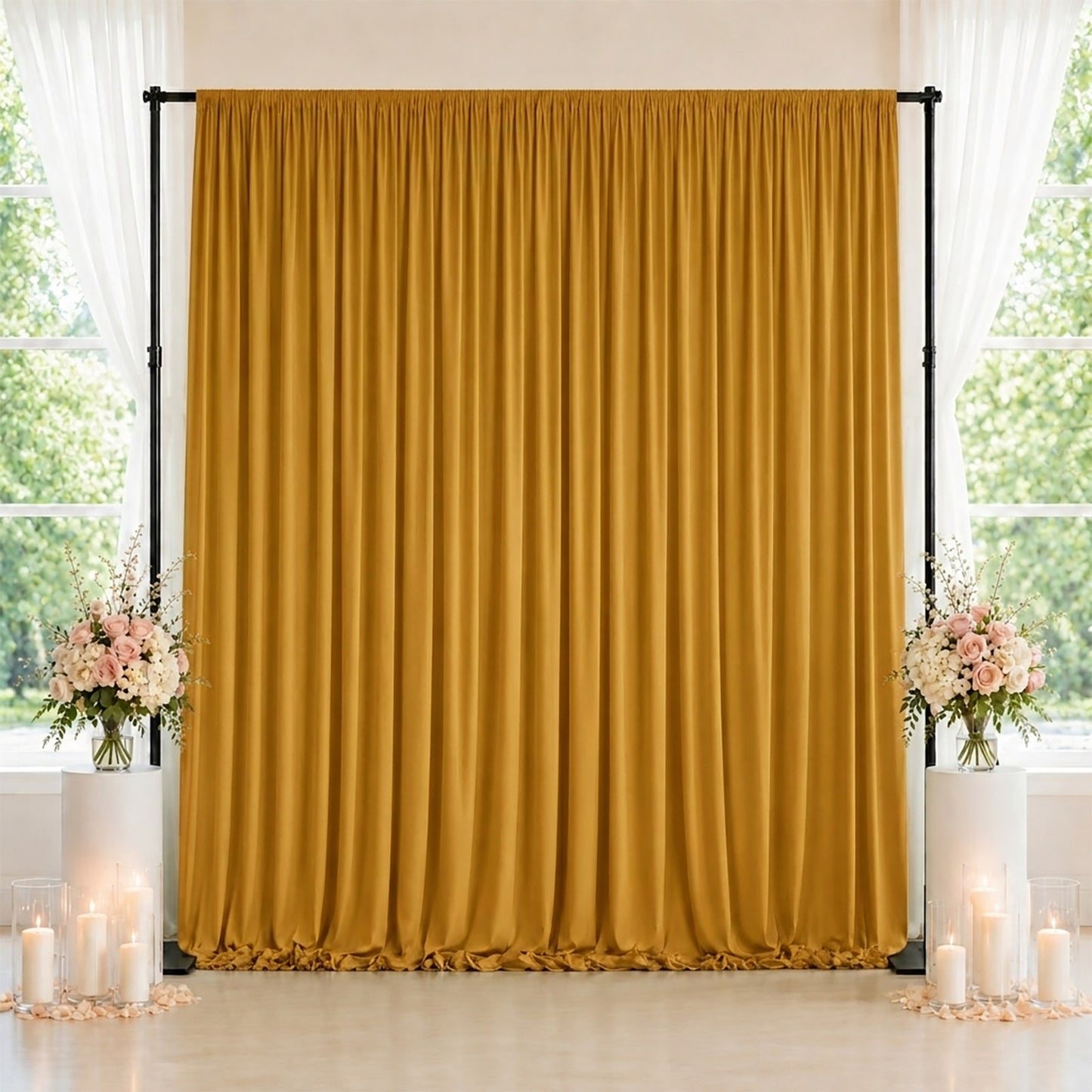 10ft x 10ft Spandex Backdrop Curtain Gold, 4-Way Stretch Wrinkle-Free Photo Booth Backdrop with Rod 