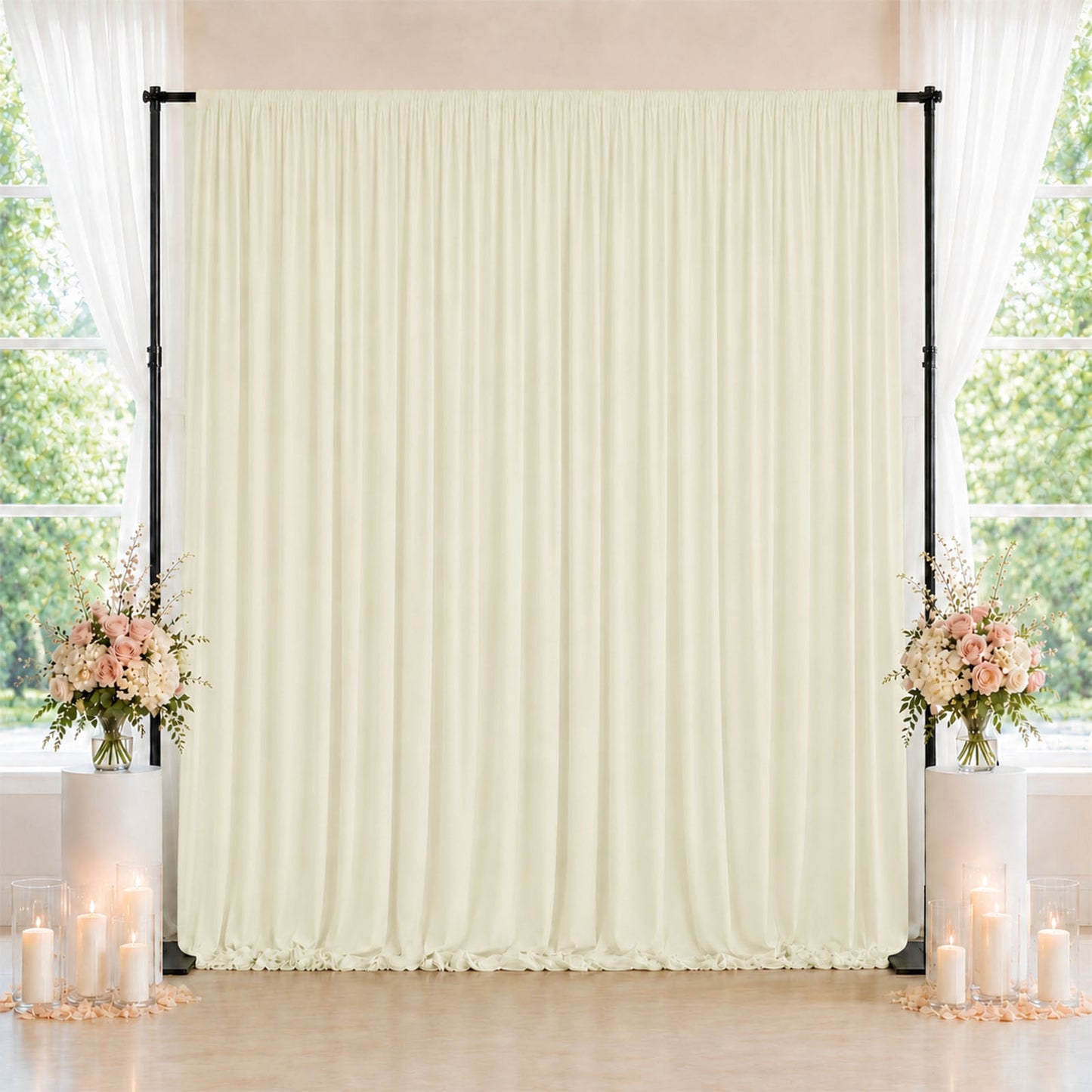 10ft x 10ft Spandex Backdrop Curtain Ivory, 4-Way Stretch Wrinkle-Free Photo Booth Backdrop with Rod