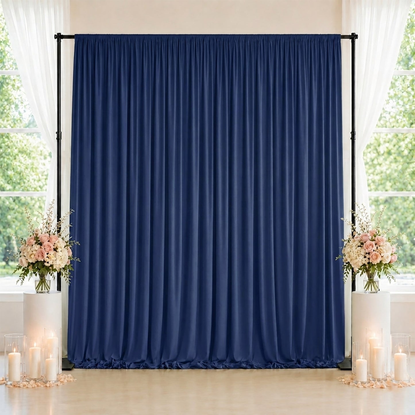 10ft x 10ft Spandex Backdrop Curtain Navy Blue, 4-Way Stretch Wrinkle-Free Photo Booth Backdrop with