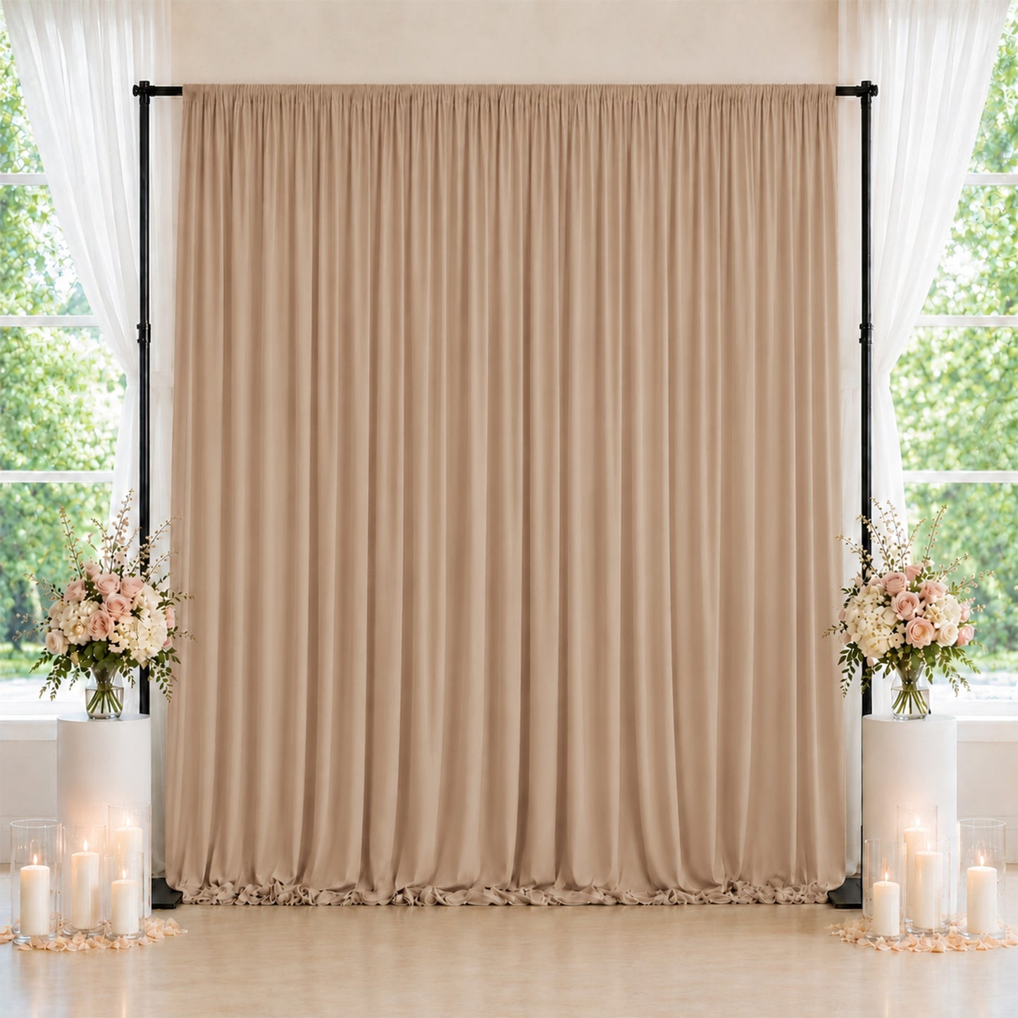 10ft x 10ft Spandex Backdrop Curtain Nude, 4-Way Stretch Wrinkle-Free Photo Booth Backdrop with Rod 