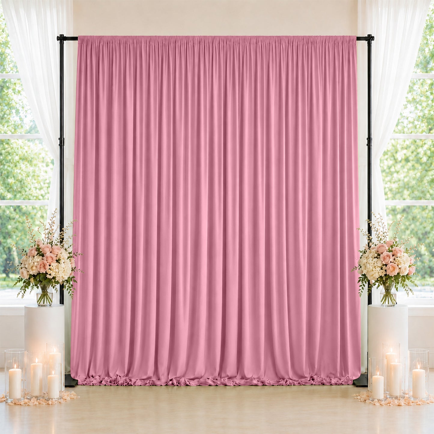 10ft x 10ft Spandex Backdrop Curtain Pink, 4-Way Stretch Wrinkle-Free Photo Booth Backdrop with Rod 