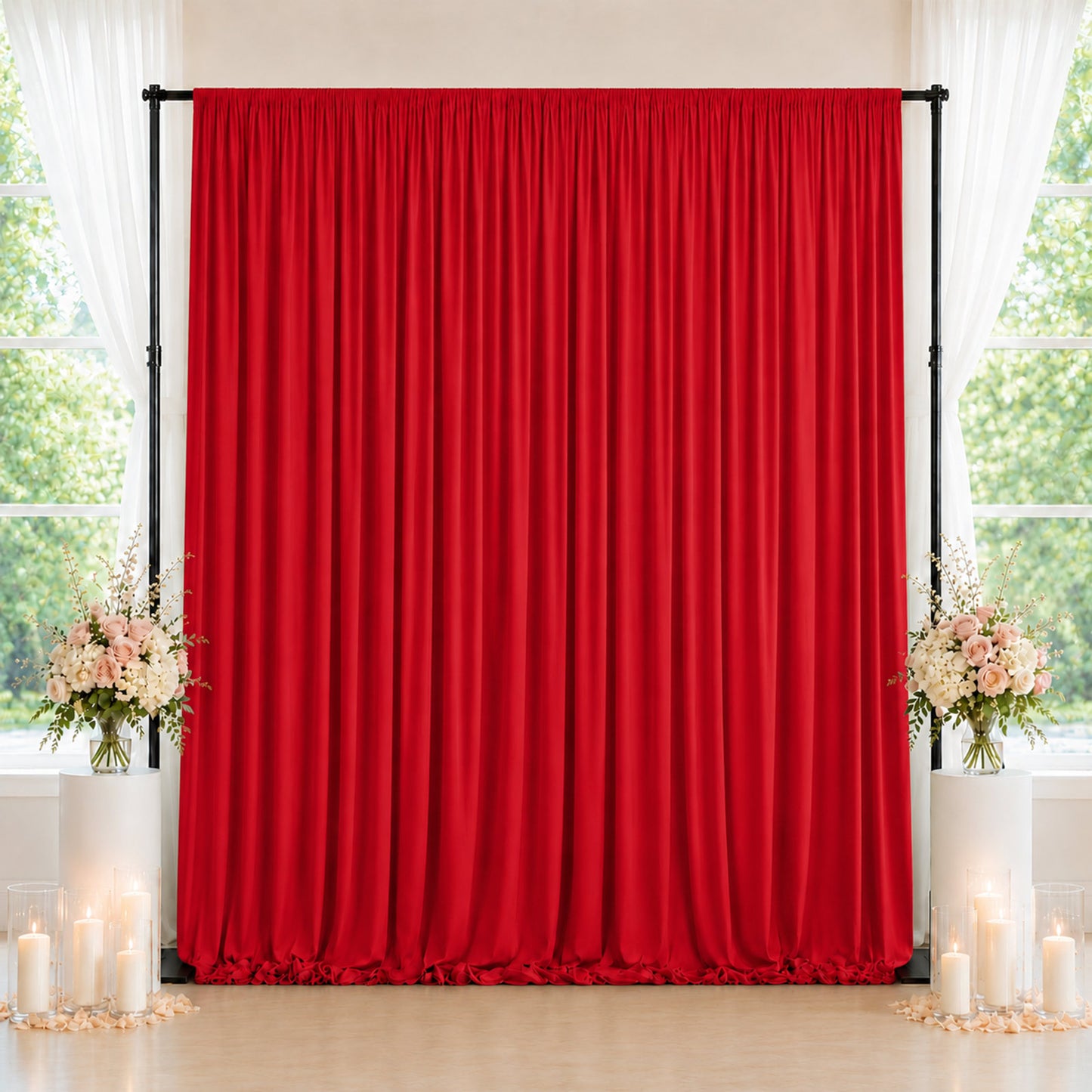 10ft x 10ft Spandex Backdrop Curtain Red, 4-Way Stretch Wrinkle-Free Photo Booth Backdrop with Rod P
