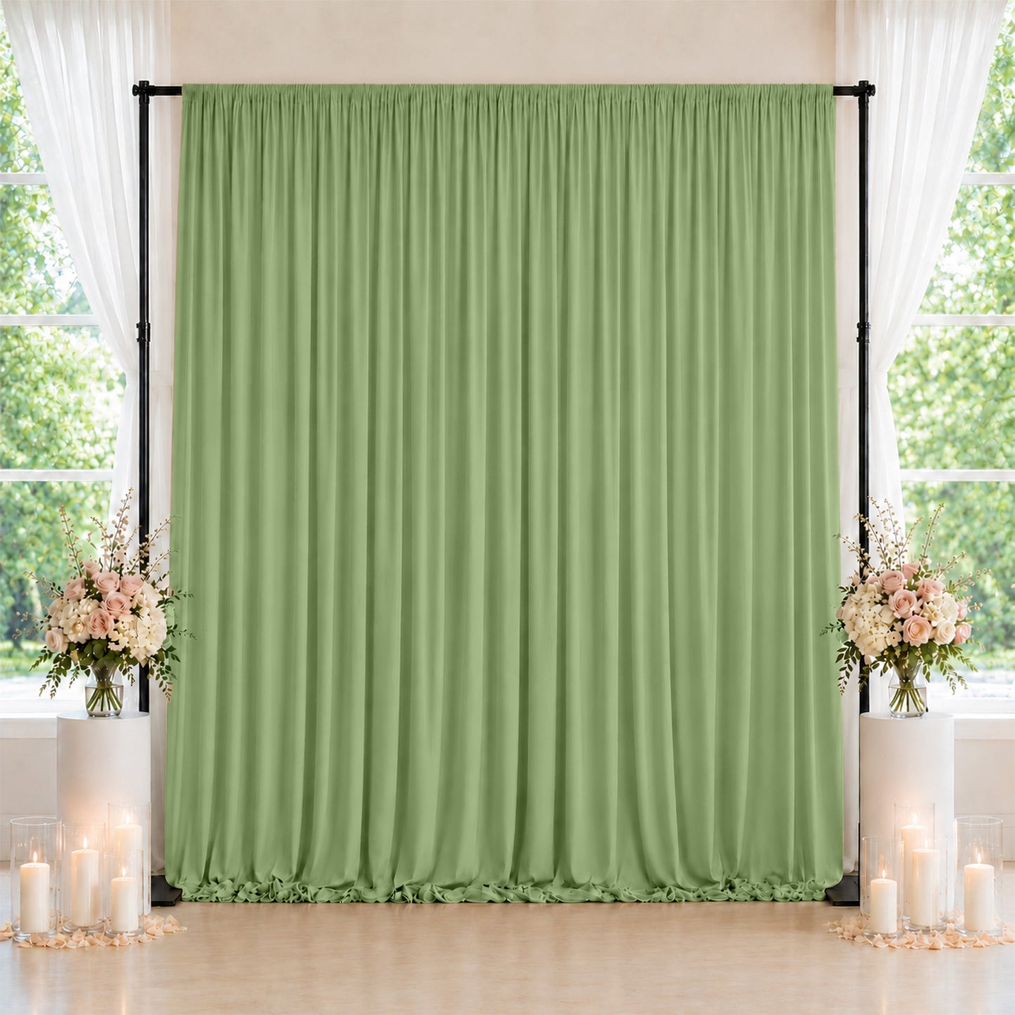 10ft x 10ft Spandex Backdrop Curtain Sage Green, 4-Way Stretch Wrinkle-Free Photo Booth Backdrop wit