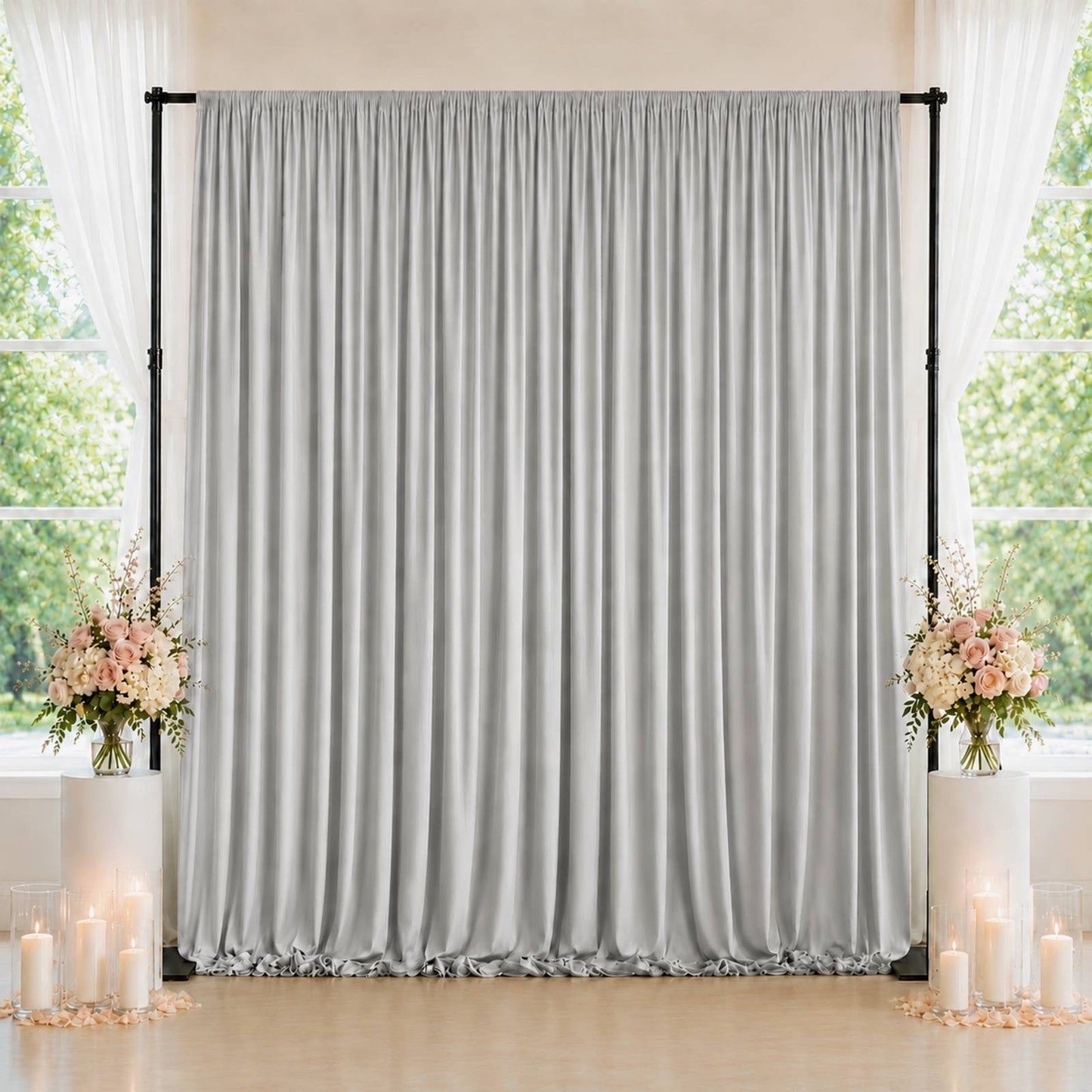 10ft x 10ft Spandex Backdrop Curtain Silver, 4-Way Stretch Wrinkle-Free Photo Booth Backdrop with Ro