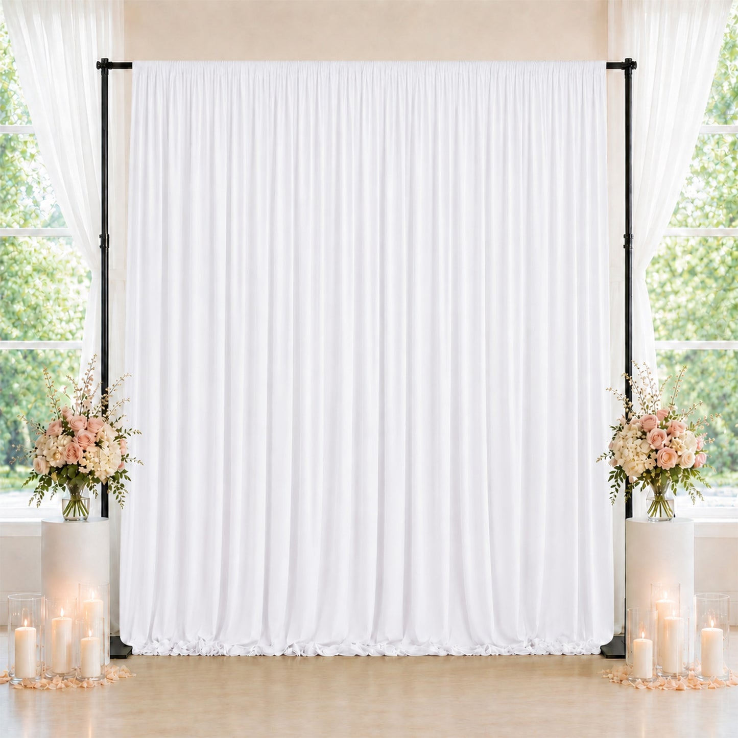 10ft x 10ft Spandex Backdrop Curtain White, 4-Way Stretch Wrinkle-Free Photo Booth Backdrop with Rod