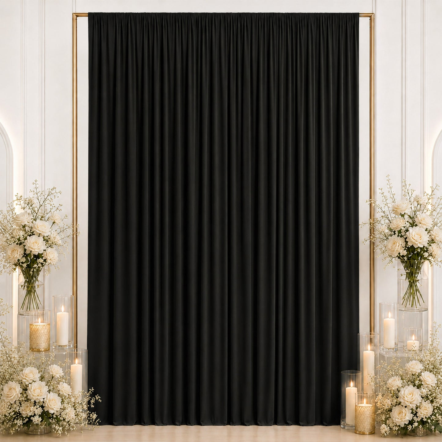 10ft x 12ft Spandex Backdrop Curtain Black, 4-Way Stretch Wrinkle-Free Photo Booth Backdrop with Rod