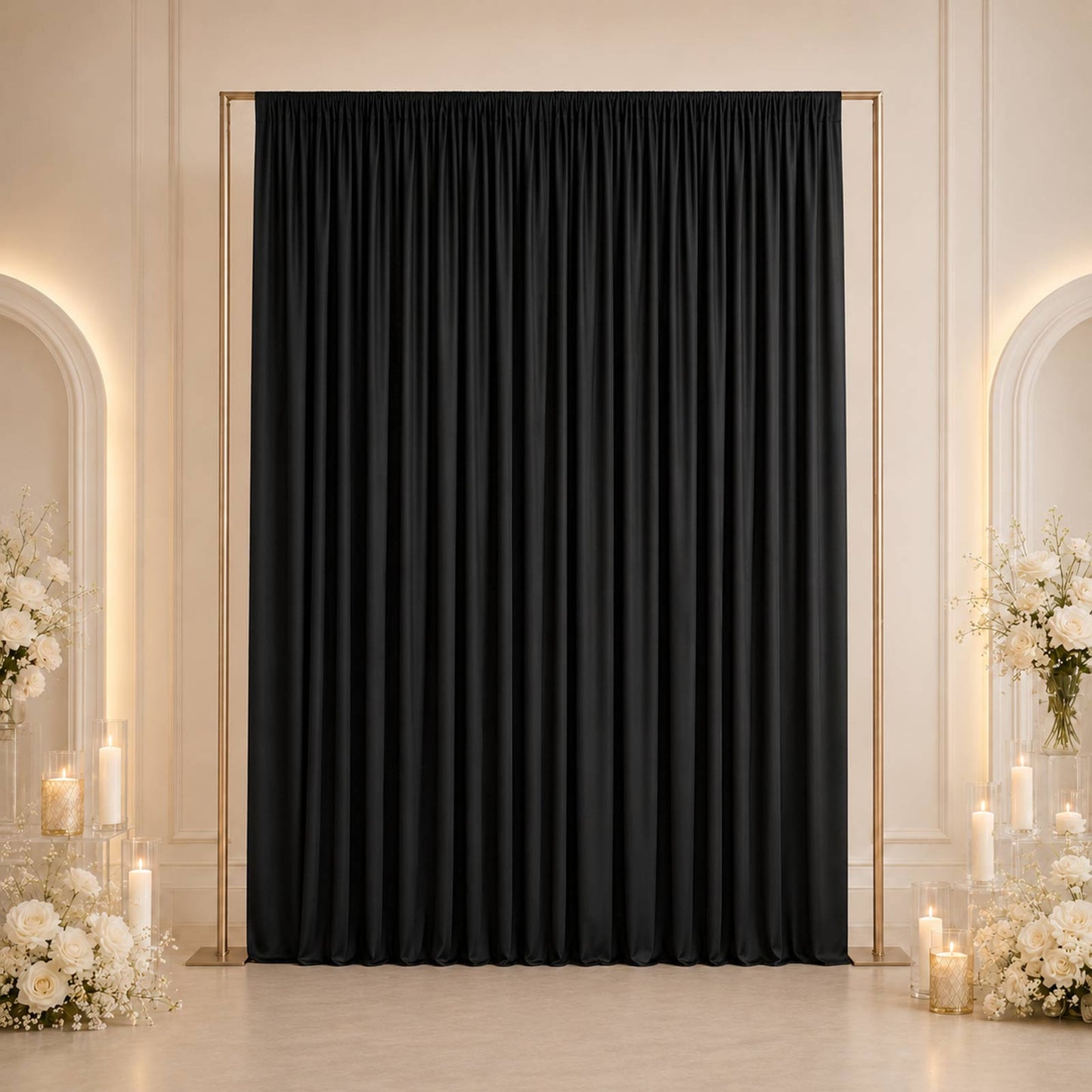 10ft x 12ft Spandex Backdrop Curtain Black, 4-Way Stretch Wrinkle-Free Photo Booth Backdrop with Rod