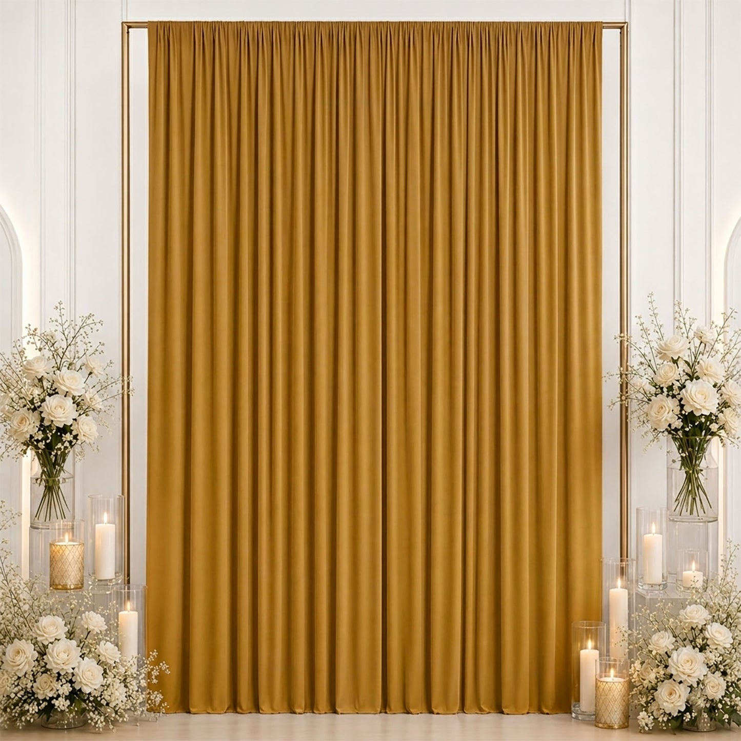 10ft x 12ft Spandex Backdrop Curtain Gold, 4-Way Stretch Wrinkle-Free Photo Booth Backdrop with Rod 
