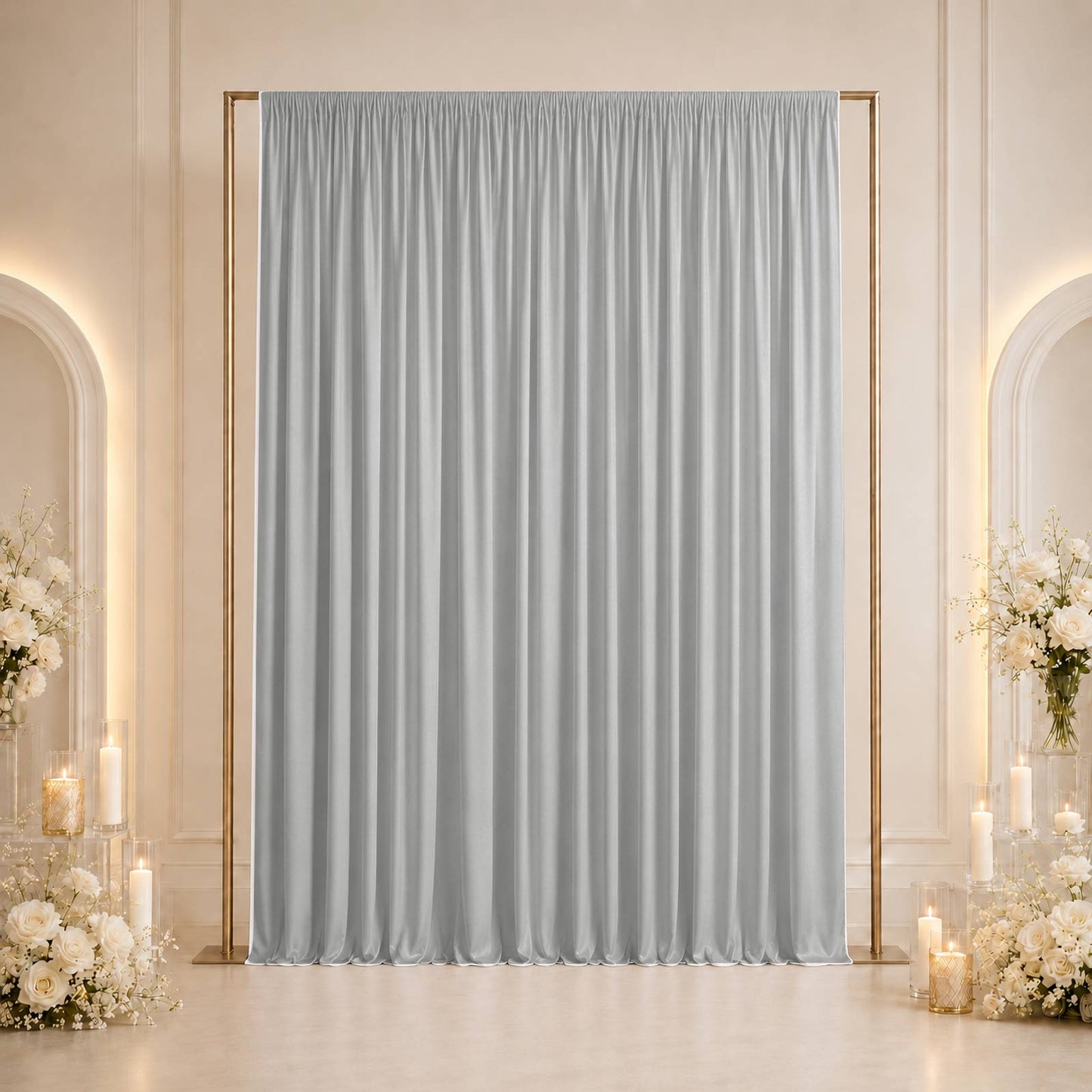 10ft x 12ft Spandex Backdrop Curtain Silver, 4-Way Stretch Wrinkle-Free Photo Booth Backdrop with Ro