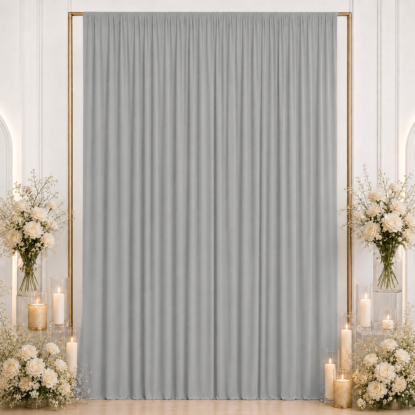 10ft x 12ft Spandex Backdrop Curtain Silver, 4-Way Stretch Wrinkle-Free Photo Booth Backdrop with Ro