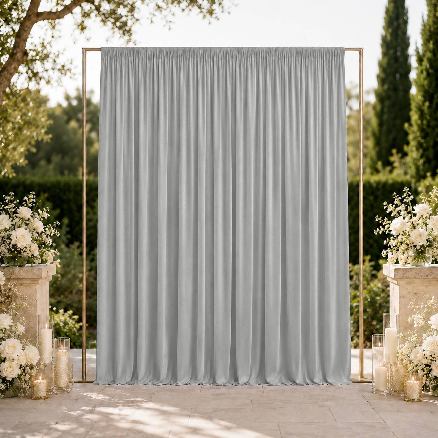 10ft x 12ft Spandex Backdrop Curtain Silver, 4-Way Stretch Wrinkle-Free Photo Booth Backdrop with Ro
