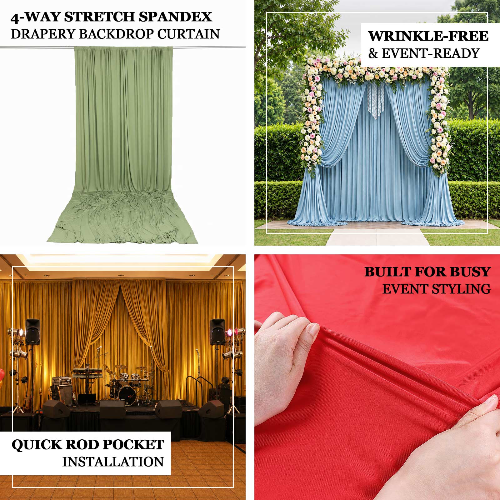 Premium 4-way stretch spandex fabric with wrinkle-free texture for clean and seamless backdrop displ