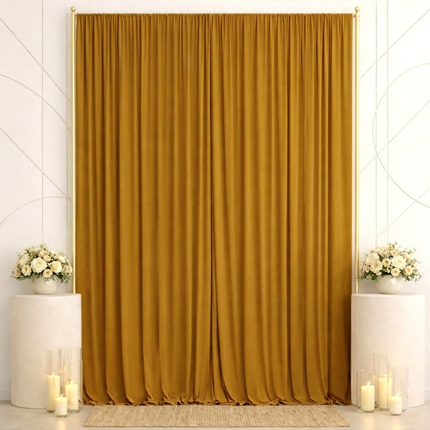 10ft x 14ft Spandex Backdrop Curtain Gold, 4-Way Stretch Wrinkle-Free Photo Booth Backdrop with Rod 