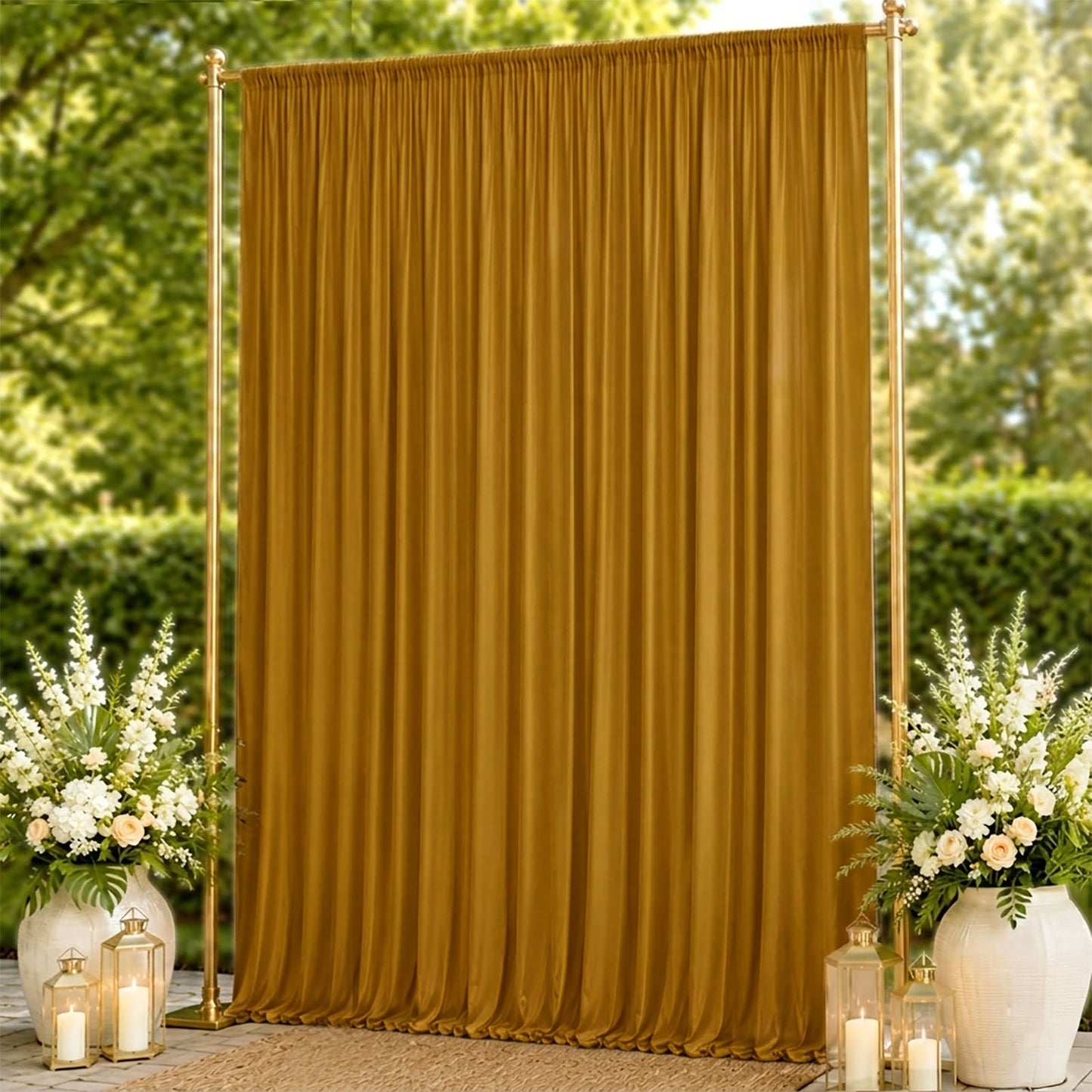 10ft x 14ft Spandex Backdrop Curtain Gold, 4-Way Stretch Wrinkle-Free Photo Booth Backdrop with Rod 