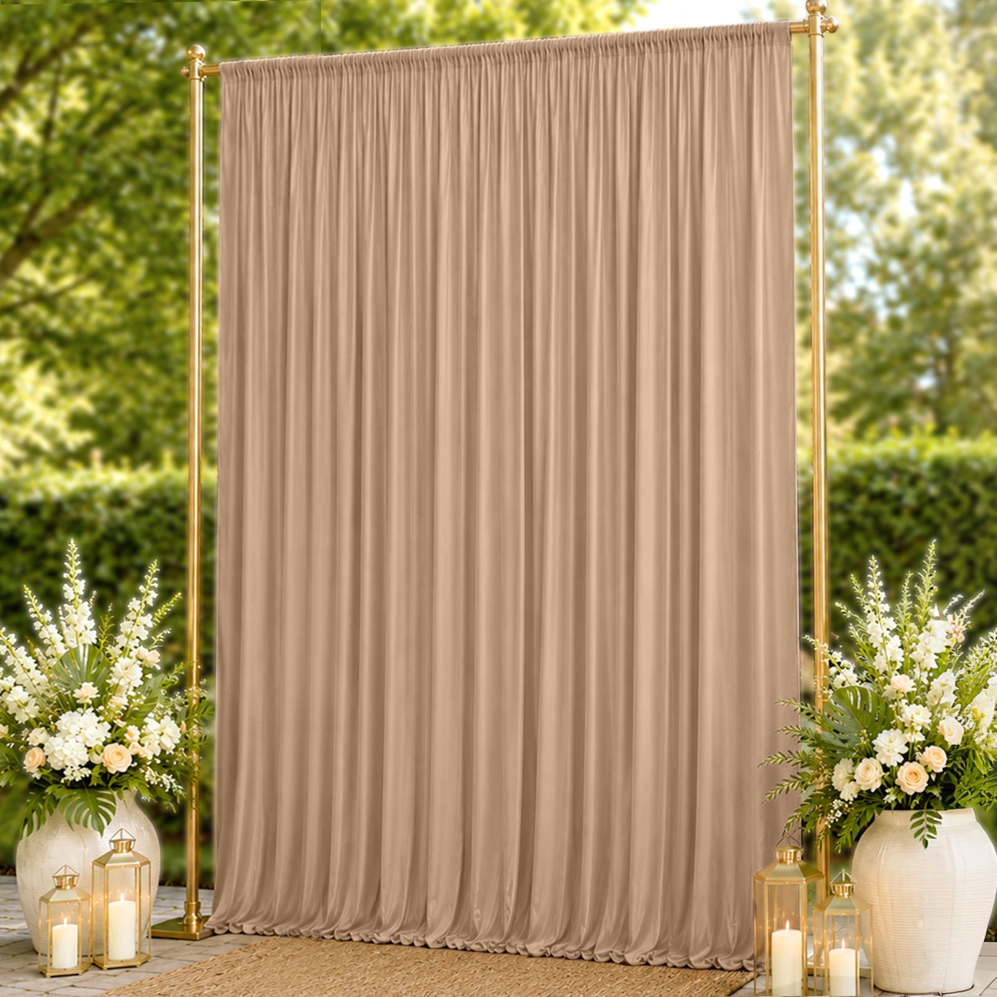 10ft x 14ft Spandex Backdrop Curtain Nude, 4-Way Stretch Wrinkle-Free Photo Booth Backdrop with Rod 