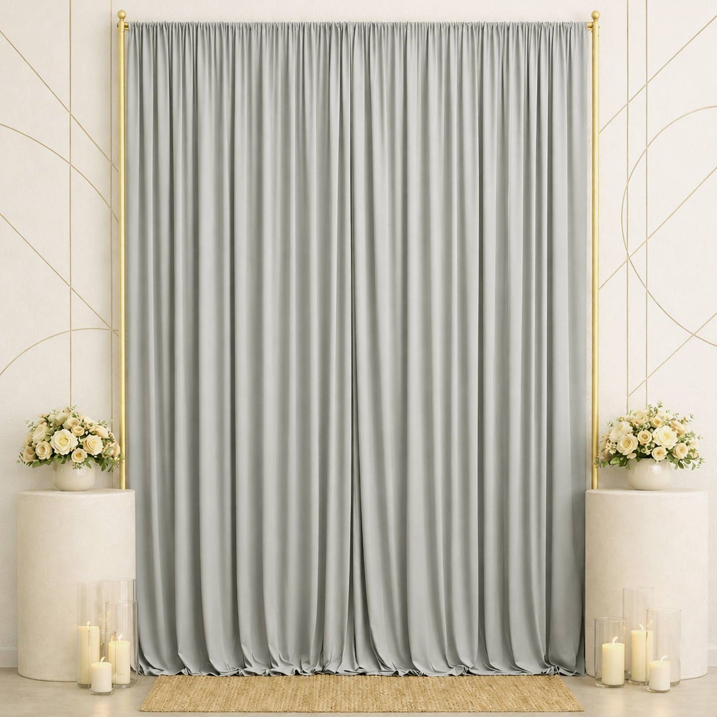 10ft x 14ft Spandex Backdrop Curtain Silver, 4-Way Stretch Wrinkle-Free Photo Booth Backdrop with Ro