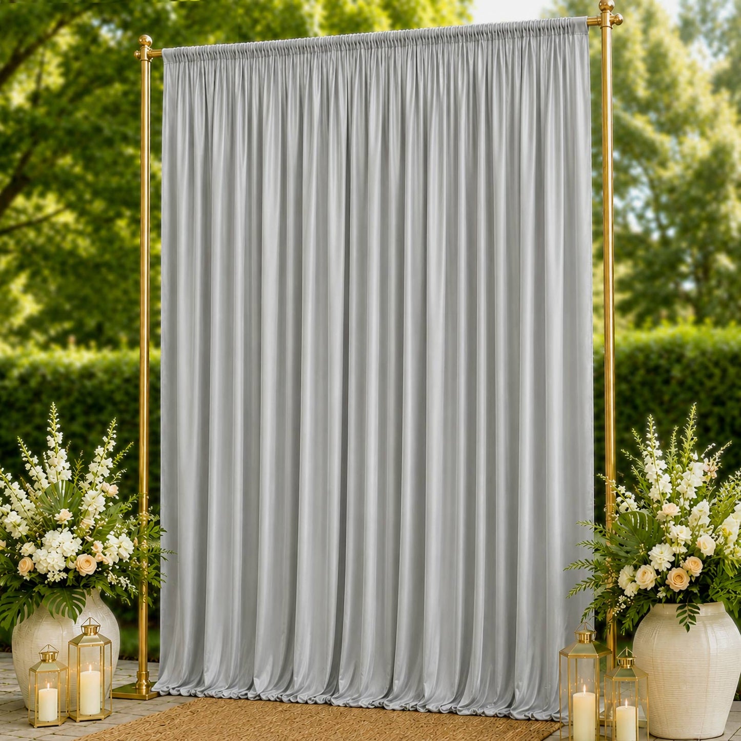 10ft x 14ft Spandex Backdrop Curtain Silver, 4-Way Stretch Wrinkle-Free Photo Booth Backdrop with Ro