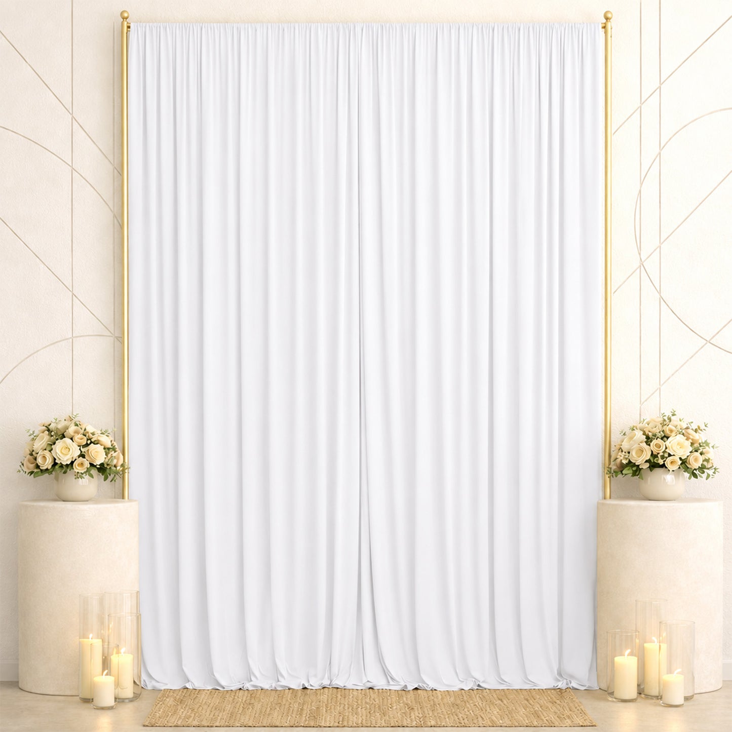 10ft x 14ft Spandex Backdrop Curtain White, 4-Way Stretch Wrinkle-Free Photo Booth Backdrop with Rod