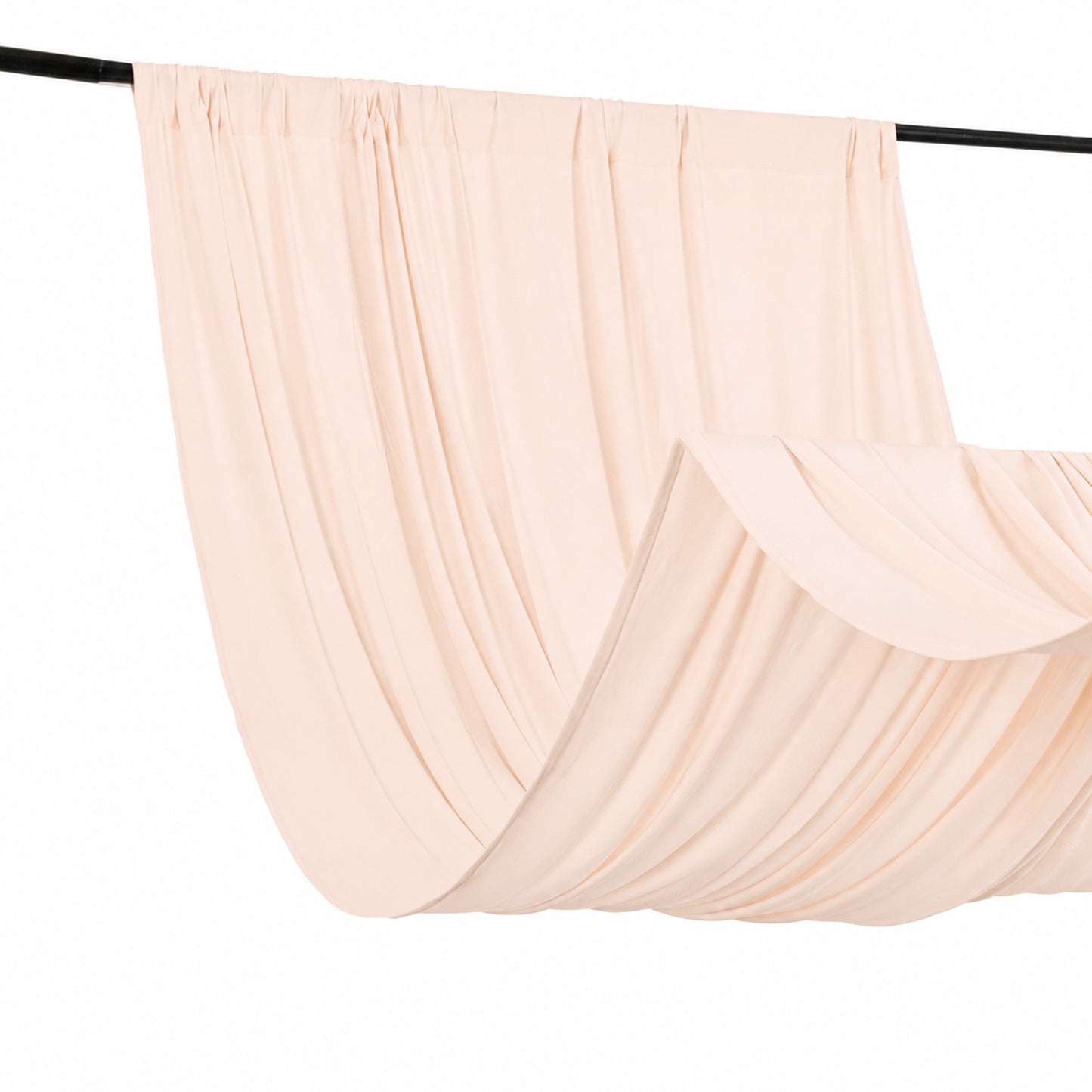 Blush 4-way stretch spandex event curtain drapes hanging elegantly.