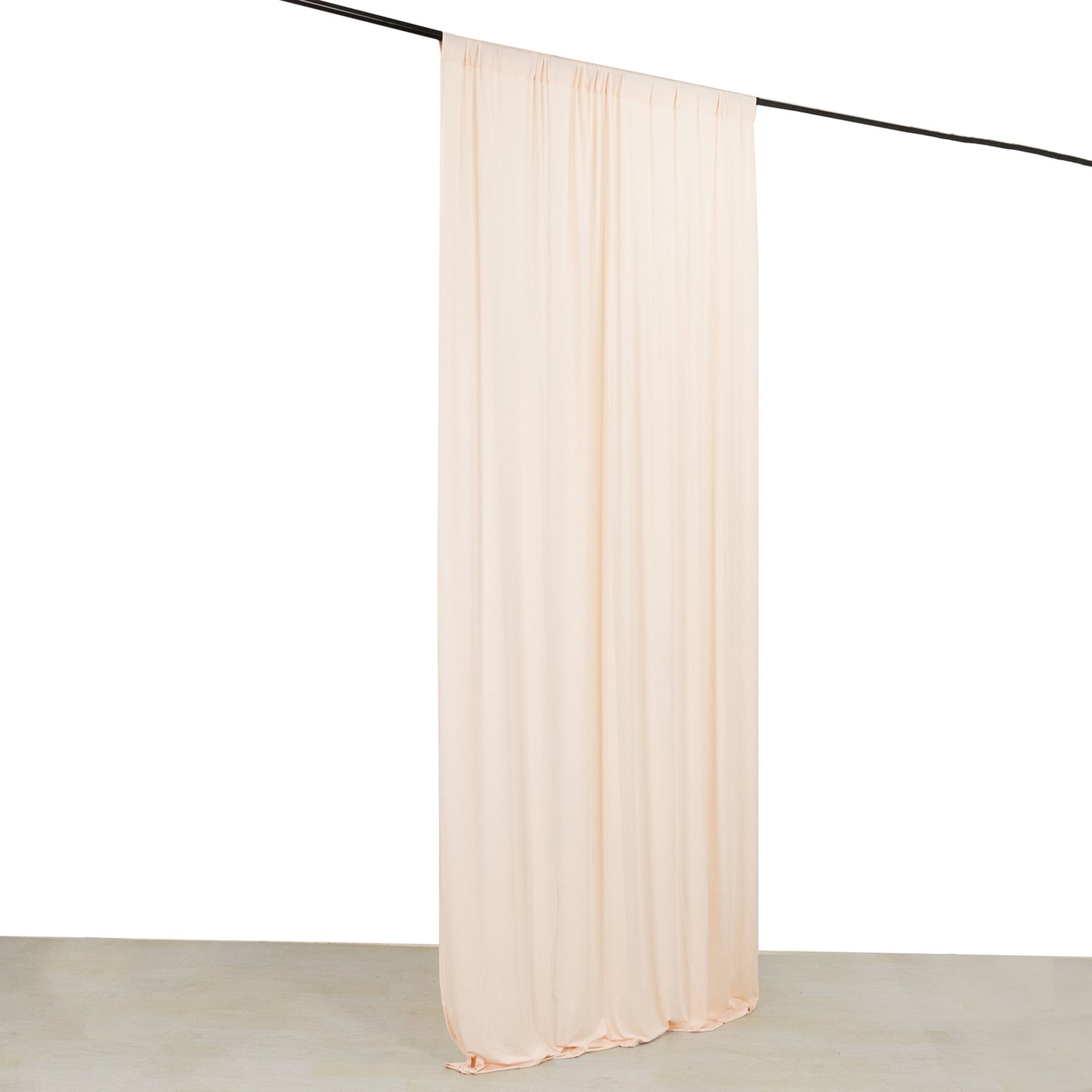 Blush 4-way stretch spandex event curtain drapes, wrinkle-free backdrop panel.