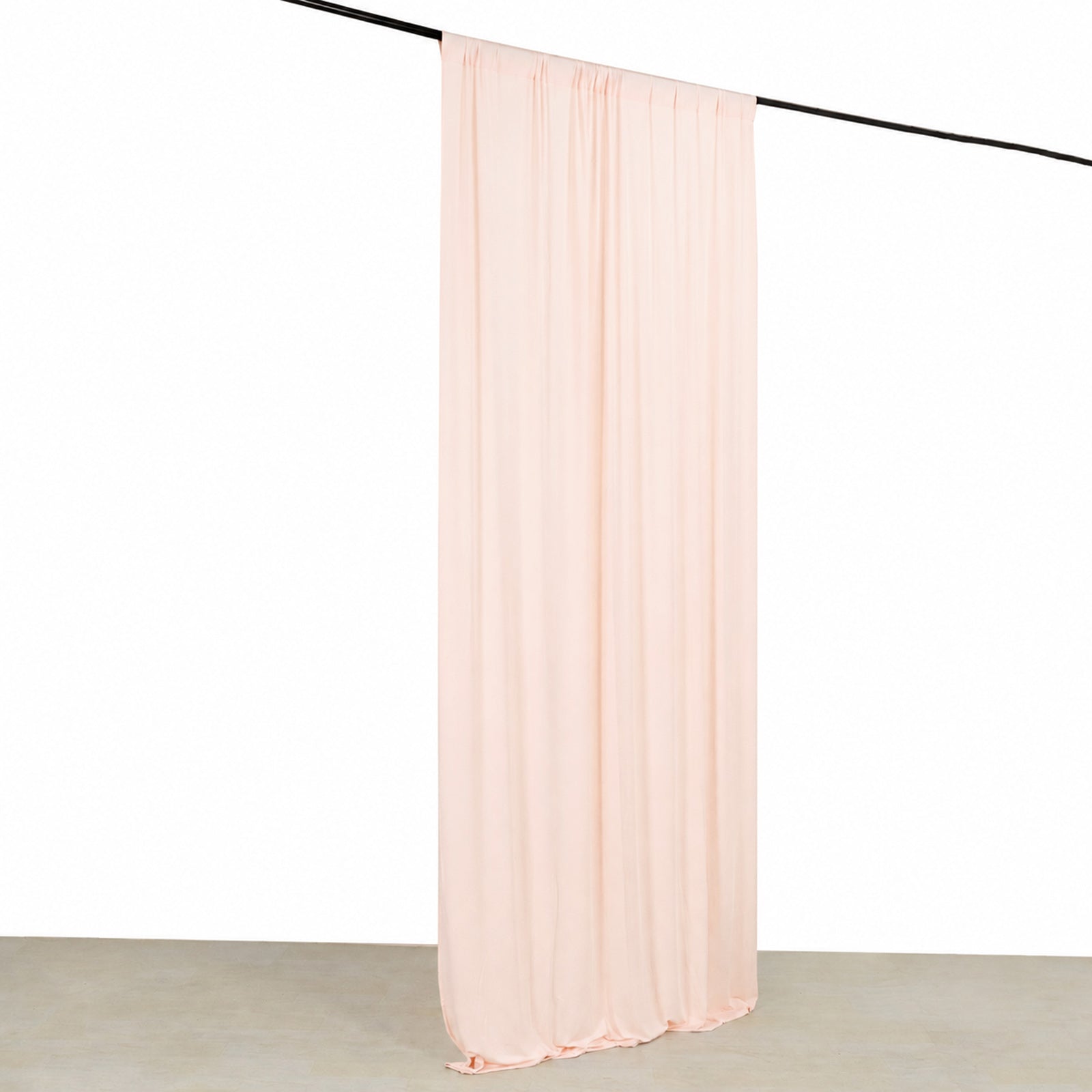 Blush 4-way stretch spandex event curtain drapes, wrinkle-free backdrop panel.