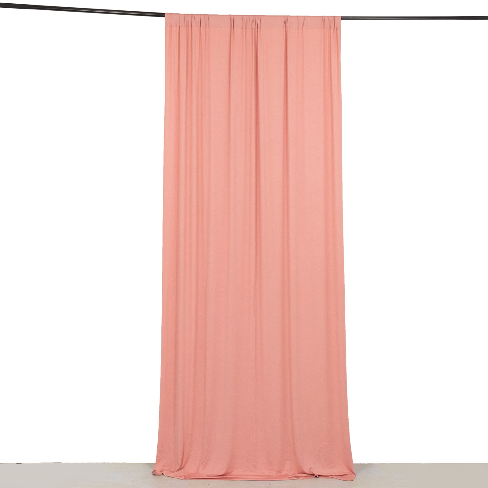 Dusty rose 4-way stretch spandex event curtain drapes, wrinkle-free backdrop.