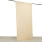 Beige 4-way stretch spandex event curtain drapes, wrinkle-free backdrop panel.