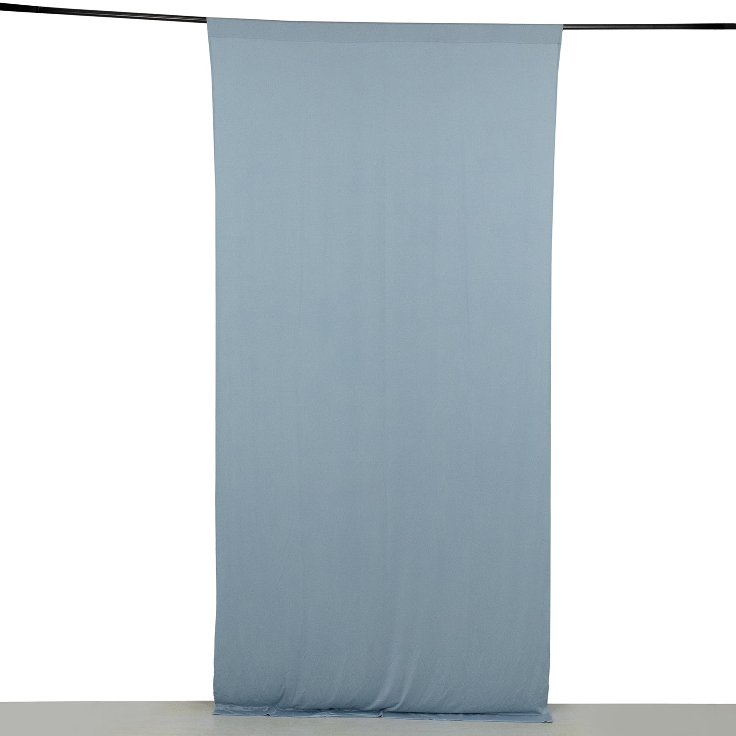 Dusty blue 4-way stretch spandex event curtain drapes, wrinkle-free backdrop panel.