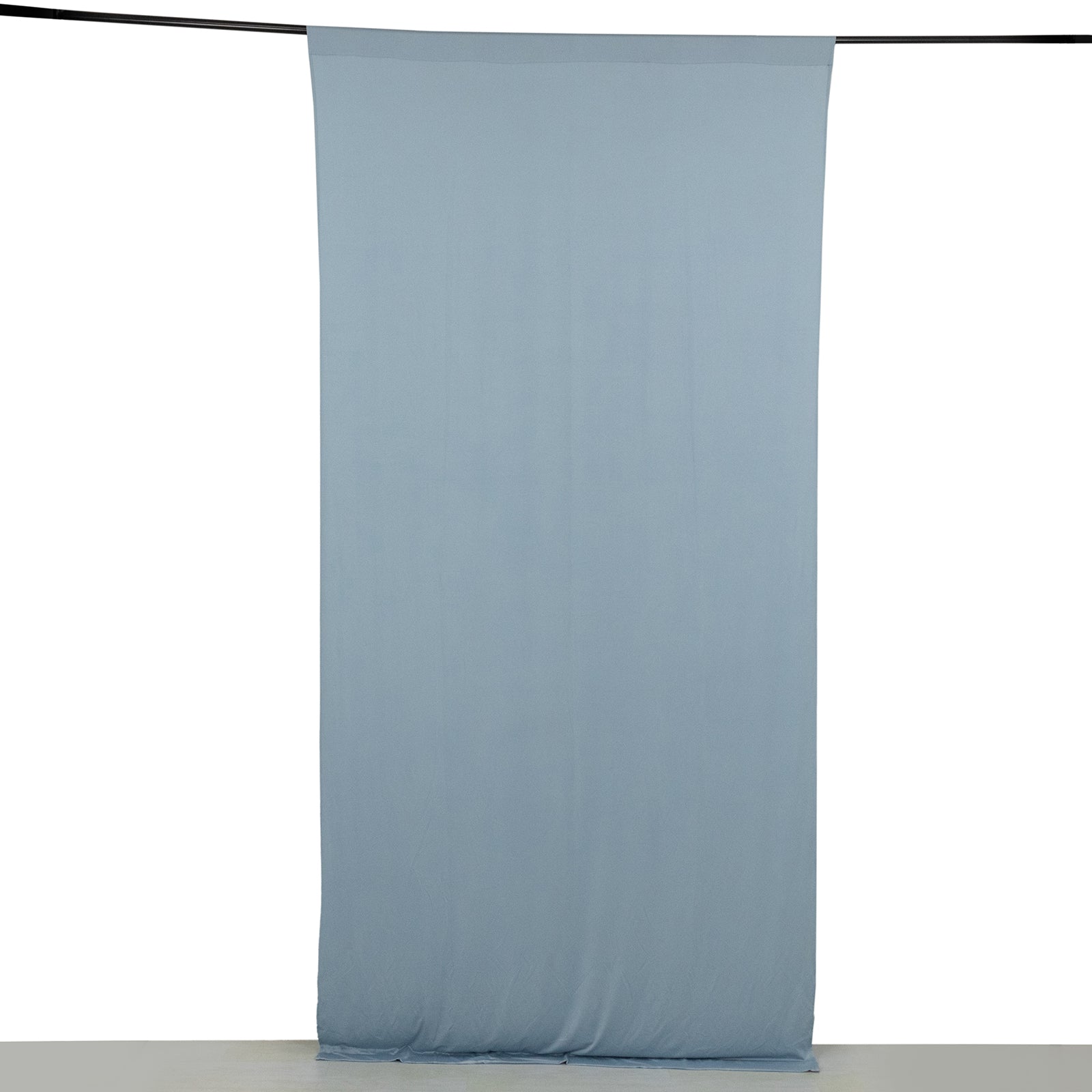 Dusty blue 4-way stretch spandex event curtain drapes, wrinkle-free backdrop panel.