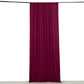 Burgundy 4-way stretch spandex event curtain drapes hanging from a rod.