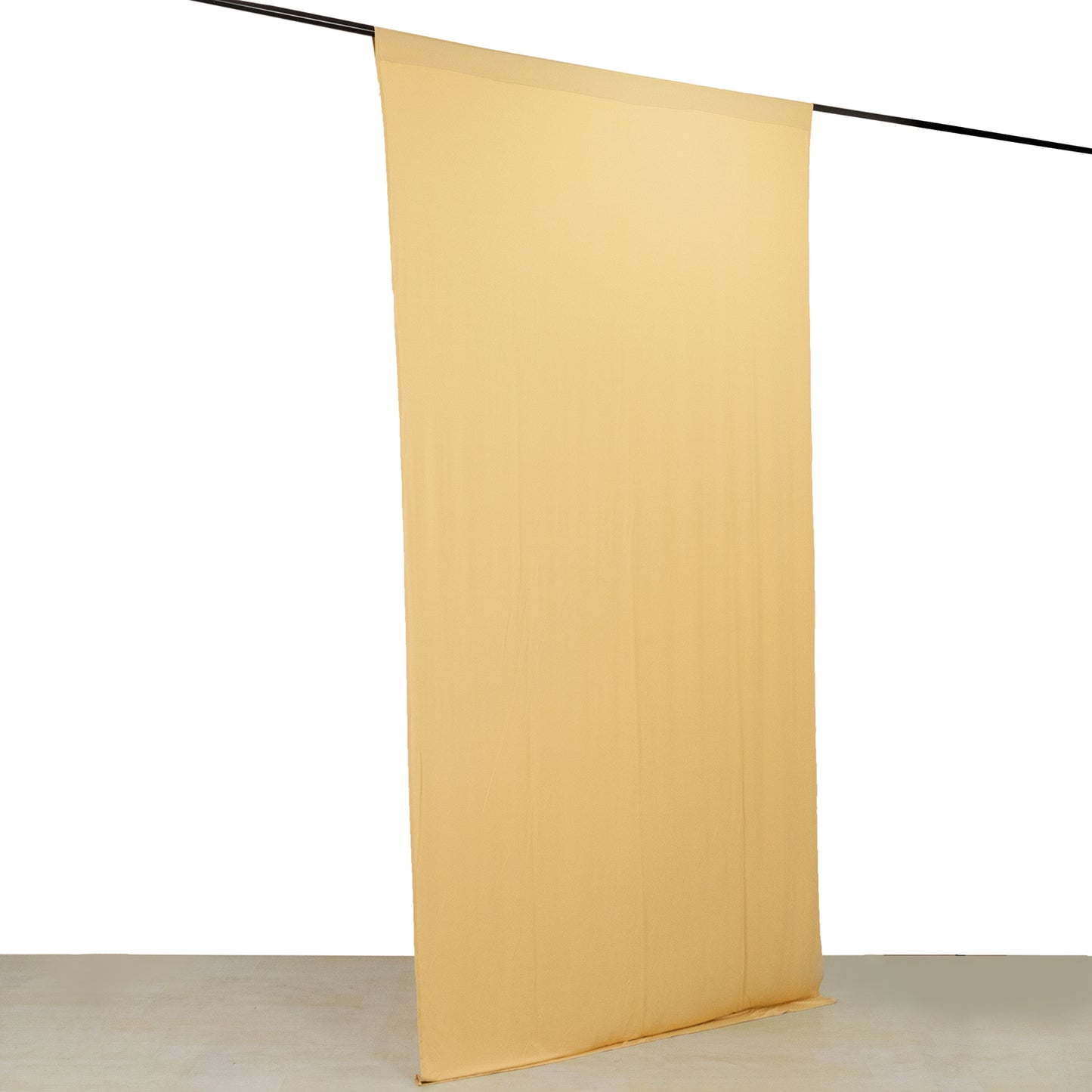 Champagne 4-way stretch spandex event curtain drapes, wrinkle-free backdrop panel.