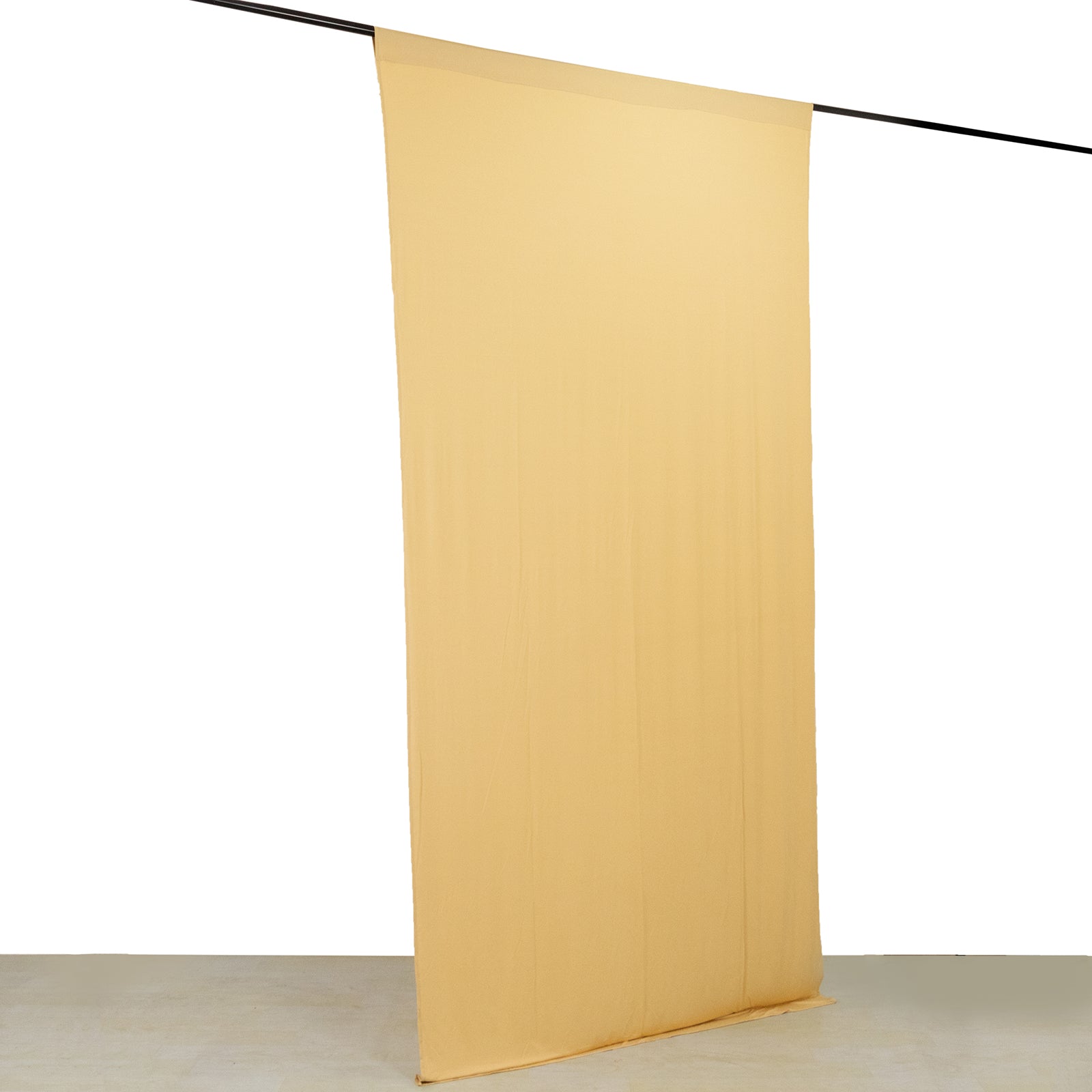 Champagne 4-way stretch spandex event curtain drapes, wrinkle-free backdrop panel.