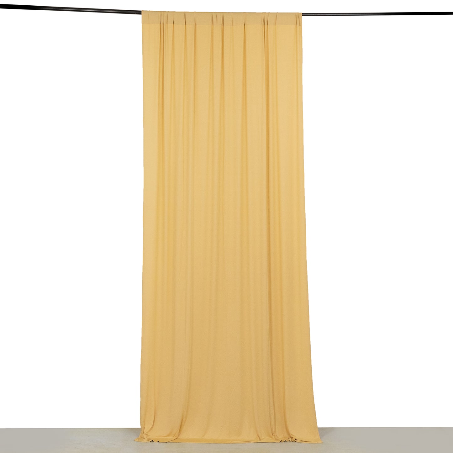 Champagne 4-way stretch spandex event curtain drapes, wrinkle-free backdrop panel.