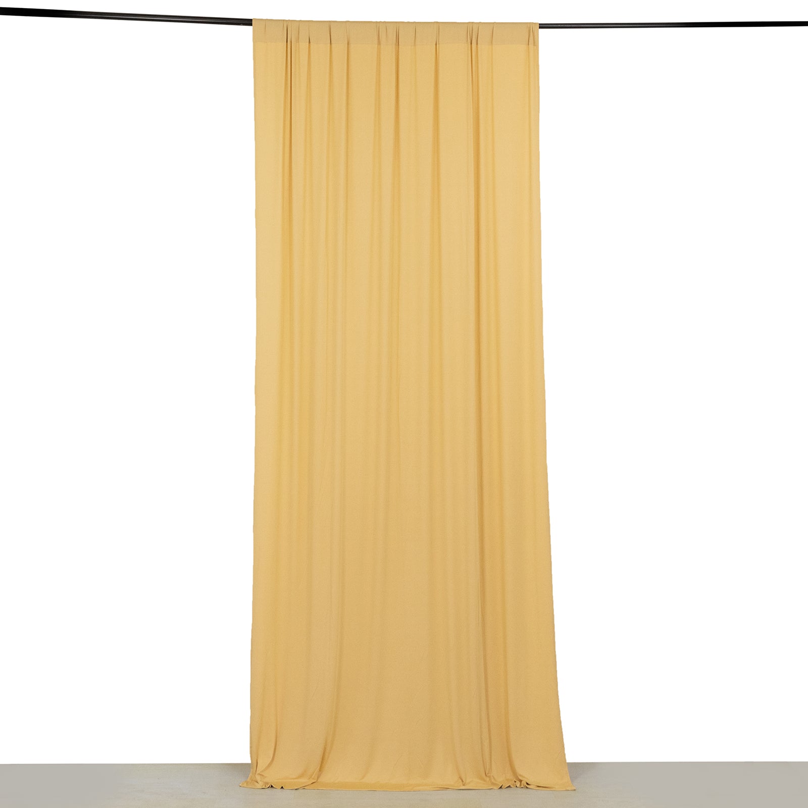 Champagne 4-way stretch spandex event curtain drapes, wrinkle-free backdrop panel.