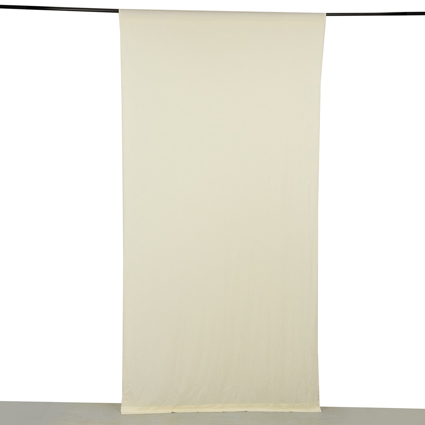 Ivory 4-way stretch spandex backdrop curtain drape, wrinkle-free.